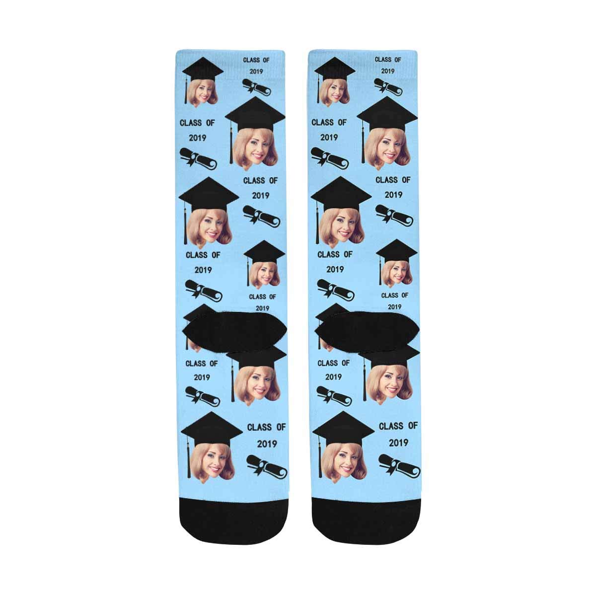 Custom Photo Face Socks - Personalized Graduation Gift for Class of 2020 - Unisex Text Crew Socks - Perfect for Graduation Parties, School Reunions & Unique Gifts