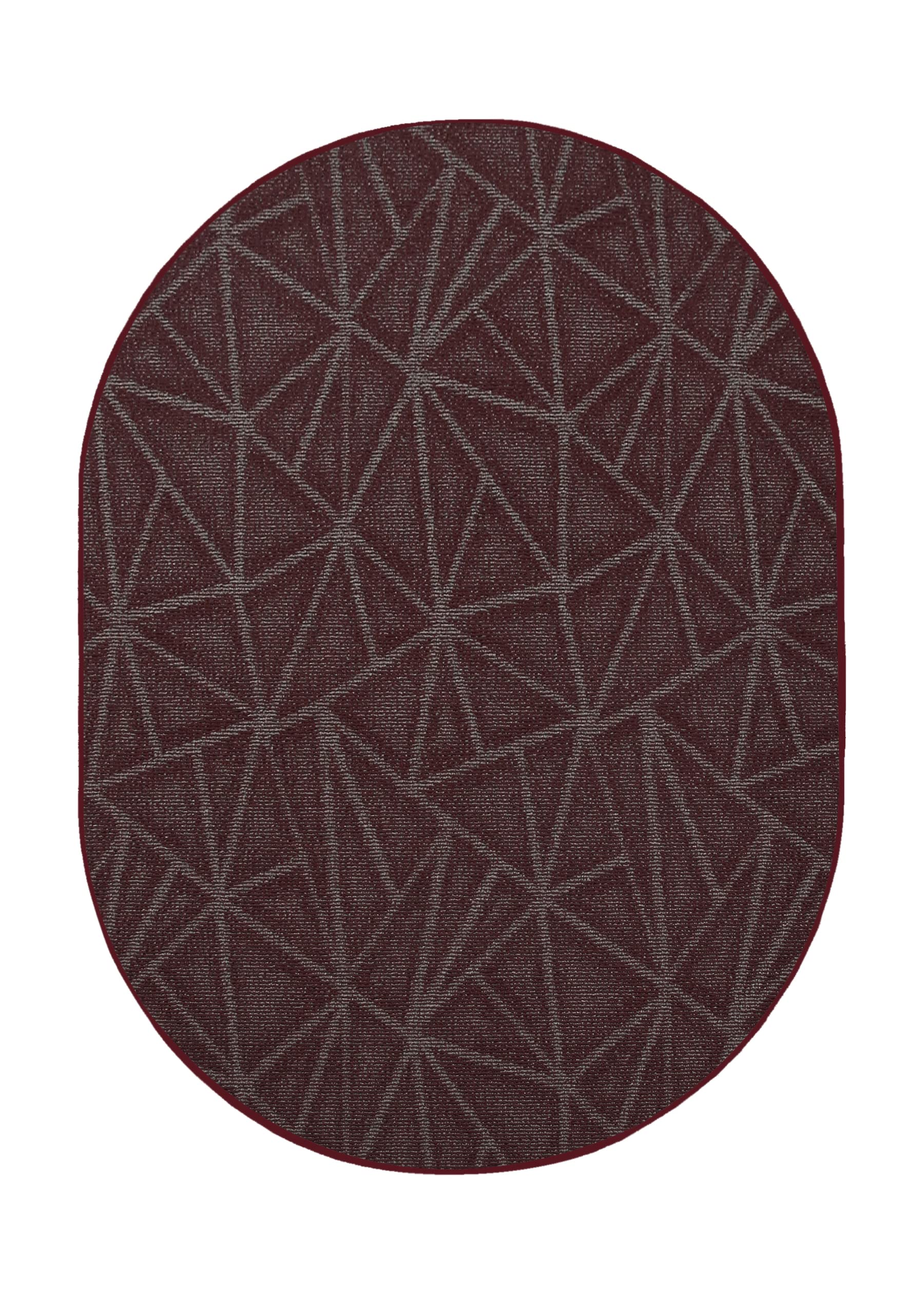 Geometric Pattern Indoor/Outdoor Burgundy Abstract Area Rug - 3' x 28' Oval Contemporary Door Mat for Living Room, Entryway, Patio & Deck - USA Made Home Decor for Modern Spaces
