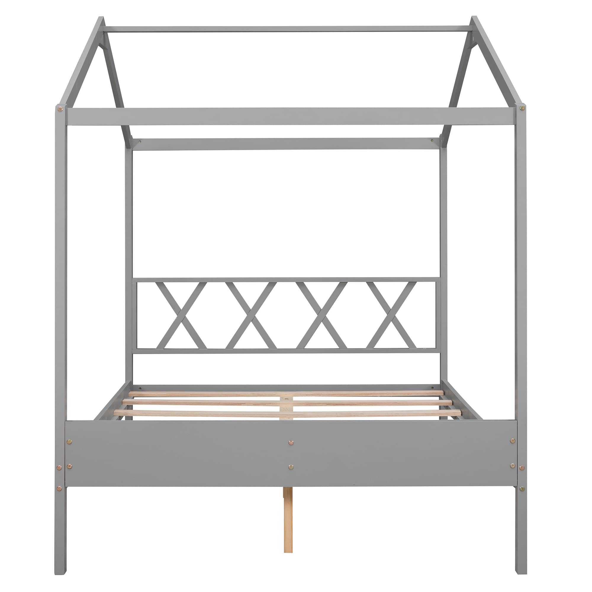 Merax Full Size Wooden House Bed with Storage & Roof - Kids Playhouse Bed for Bedroom, Grey - Perfect for Playrooms, Bedrooms & Imaginative Play