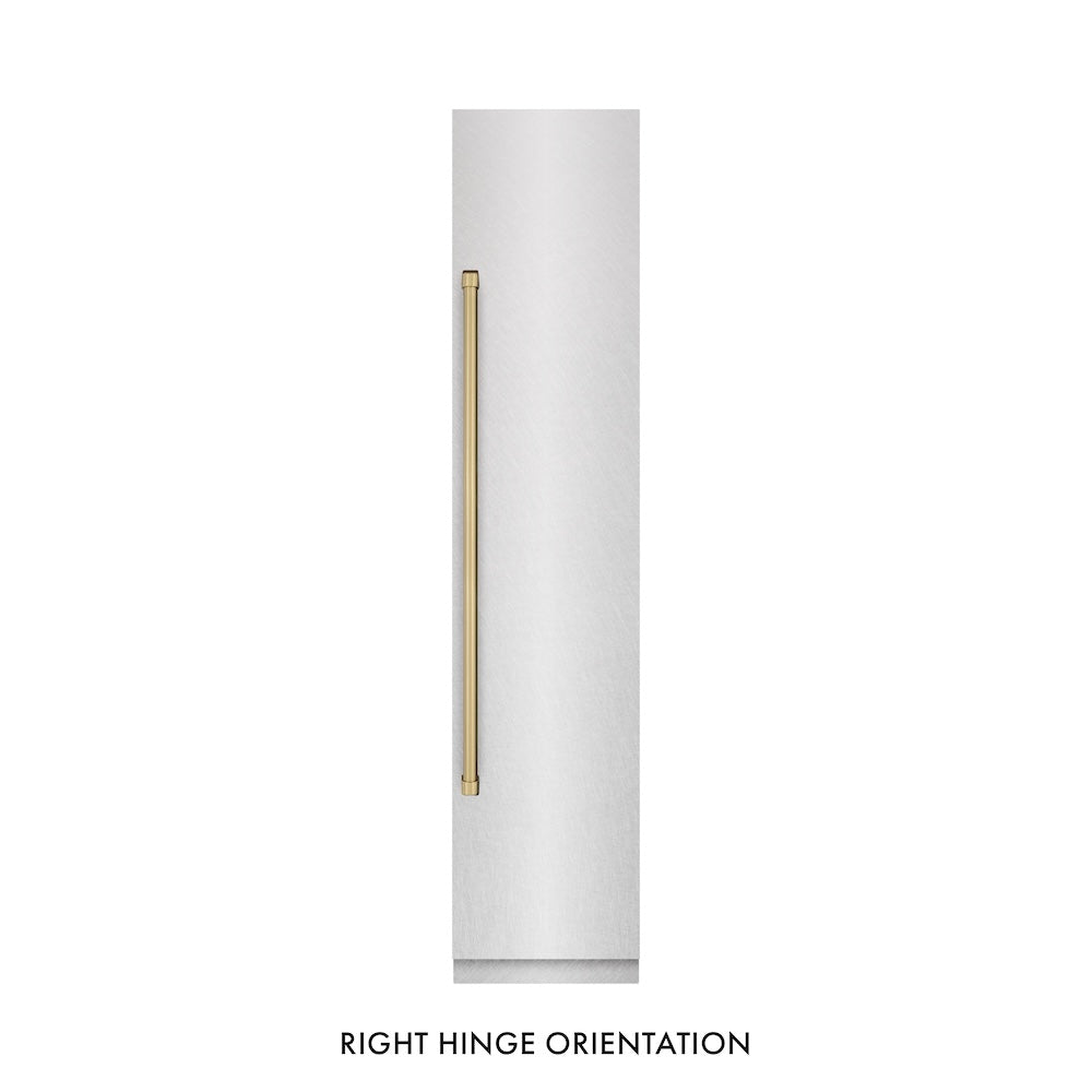 ZLINE Autograph Edition 18 Inch 8.6 cu ft Right Hinge Column Freezer - Stainless Steel with Graphite Gray Interior & Champagne Bronze Accents (RCFVRZ SN 18 CB) - Perfect for Home Kitchen, Basement, or Garage Storage
