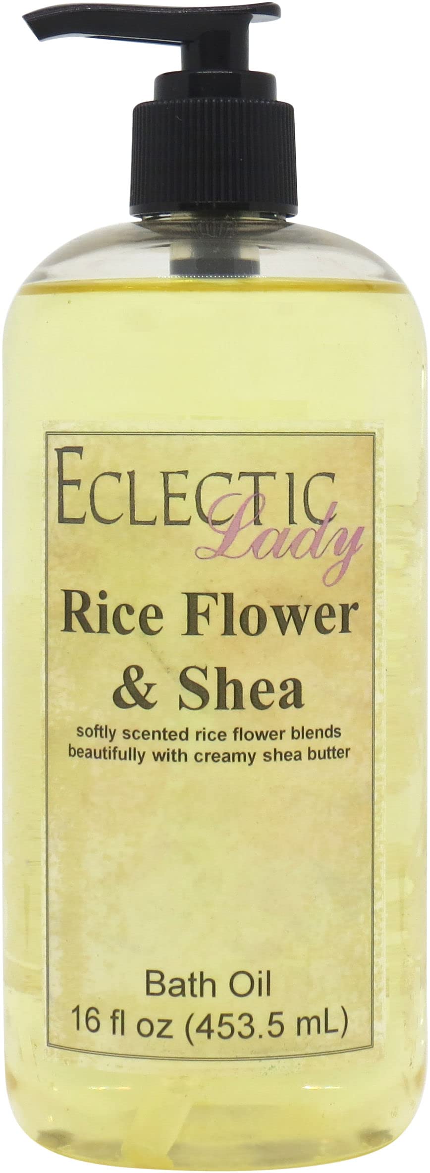Eclectic Lady Rice Flower & Shea Scented Bath Oil - 16 oz Moisturizing Body Oil for Dry, Rough & Sensitive Skin - Relaxing Aromatherapy Shower Oil for Daily Nourishment - Perfect for Spa Nights, Self-Care Rituals & Stress Relief
