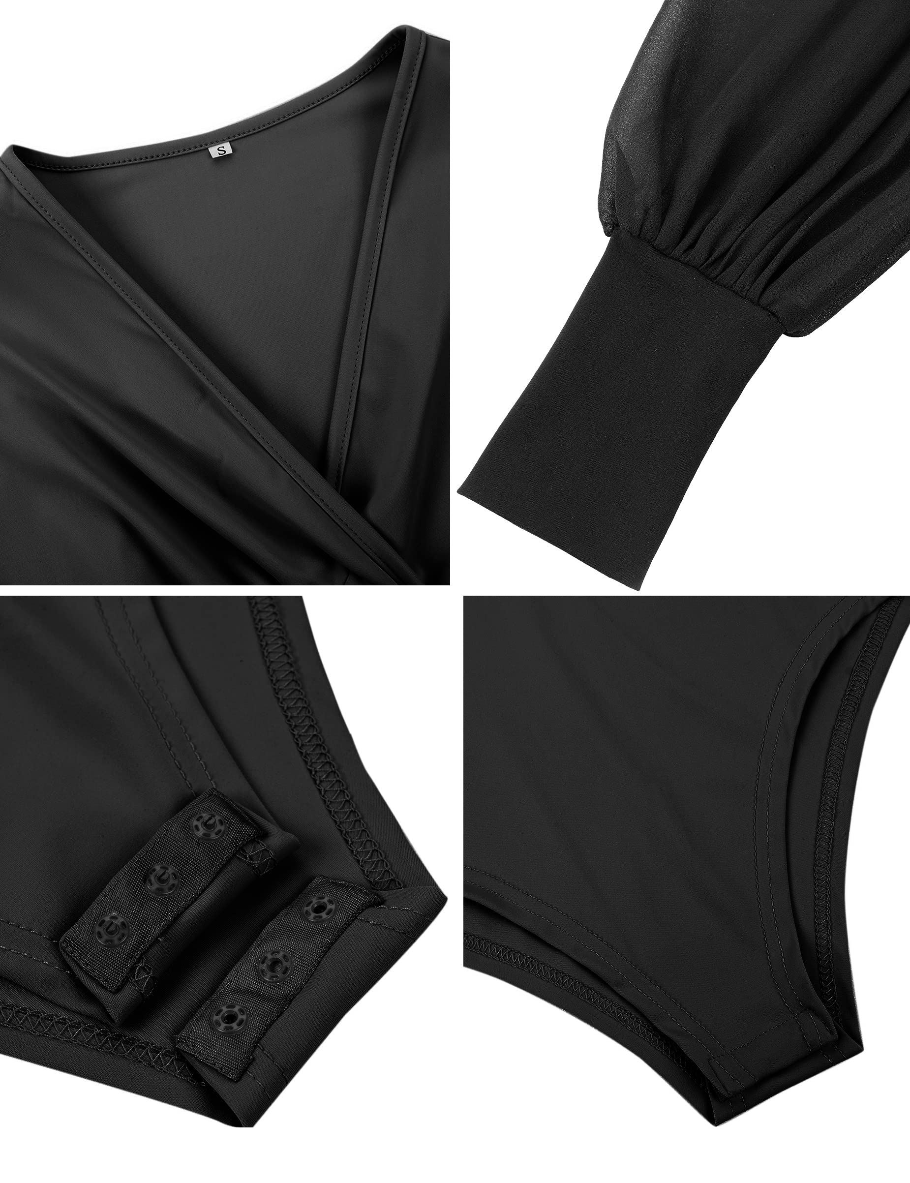 Elegant Long Sleeve Puff Sleeve Women's Bodysuit - Stretchy Slim Fit V-Neck Bodysuit for Party & Dance (Sizes S-XXL) | Perfect for Date Nights, Clubbing, and Special Occasions