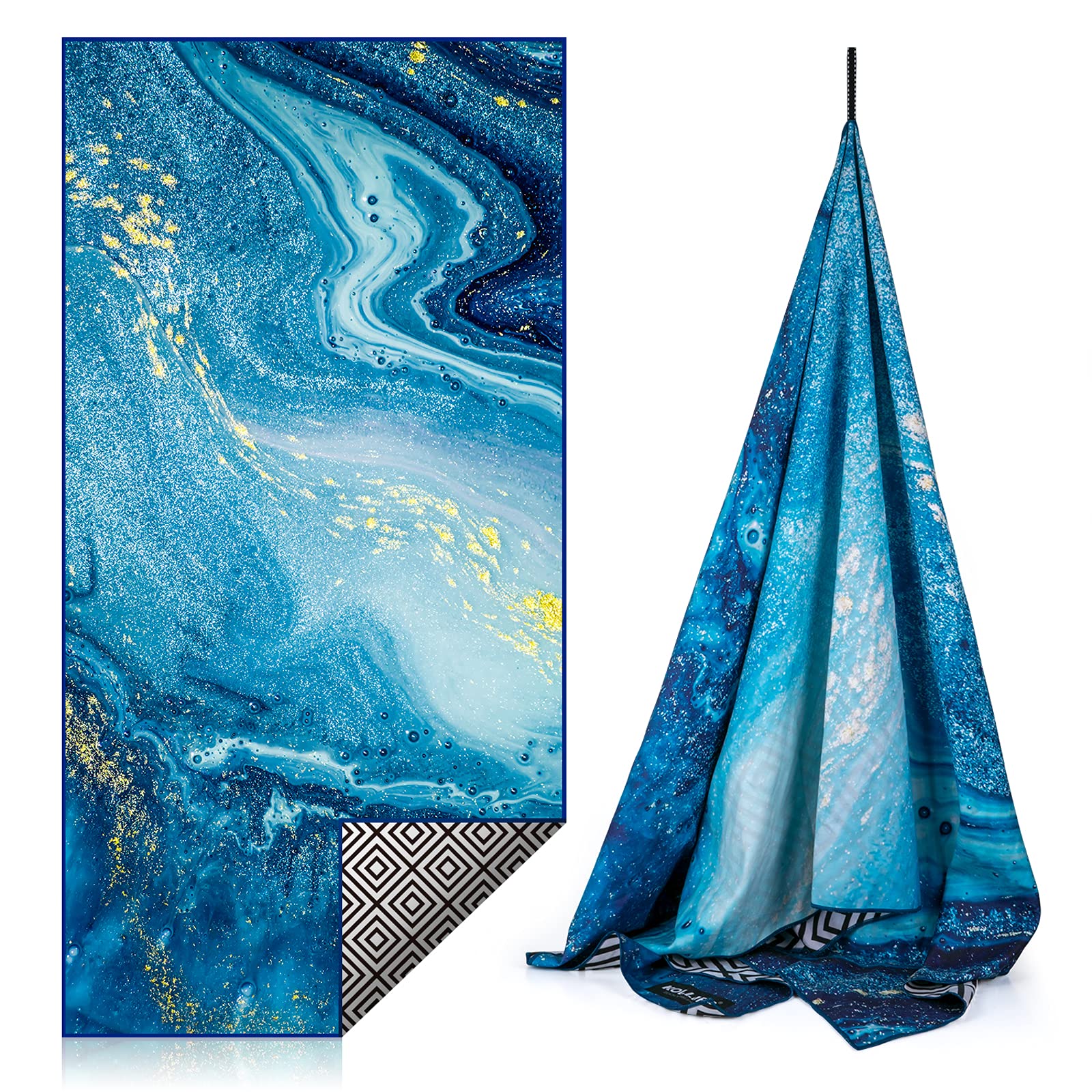 KOLLIEE Premium Microfiber Beach Towel - Sand Free, Quick Dry, Ultra Absorbent - Compact & Portable with Carry Bag - 31x63 Inch Oversized Towel for Pool, Beach, Travel - Blue (1 Pack) - Perfect for Adults, Women & Girls at Beach Vacations, Swimming Pools & Outdoor Adventures
