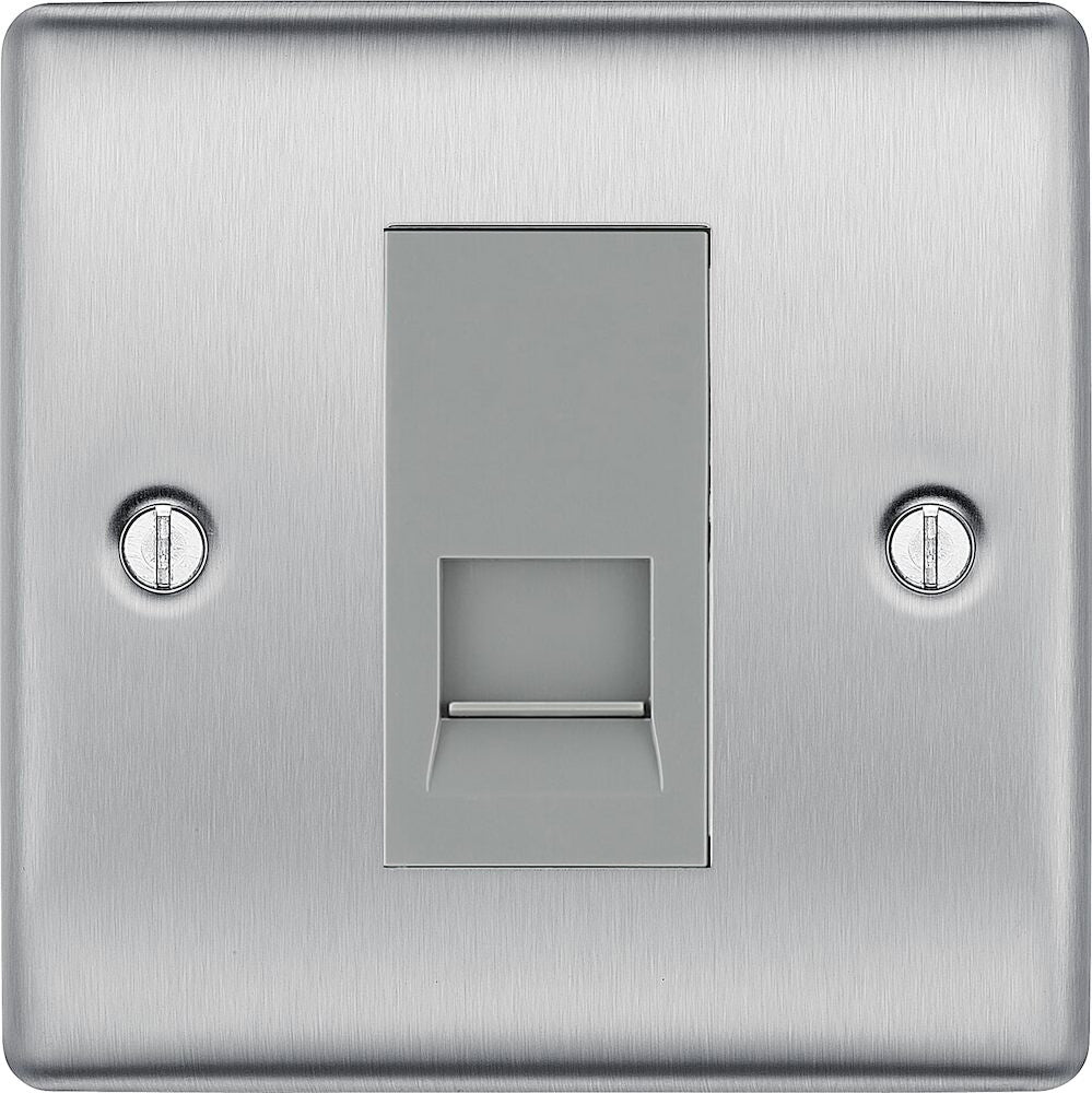 BG Nexus Metal Brushed Steel Secondary Telephone Socket NBSBTS1G - Wall Mount RJ11 Jack for Home & Office Landline Phone Extension