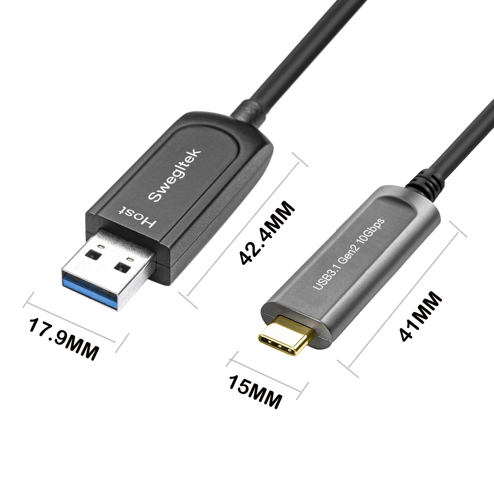 High-Speed 33ft USB A to USB C Fiber Optic Cable 10Gbps - Compatible with Industrial Cameras, Medical Equipment, Printers & Gaming Controllers - Perfect for Machine Vision, Security Systems & Broadcast Studios