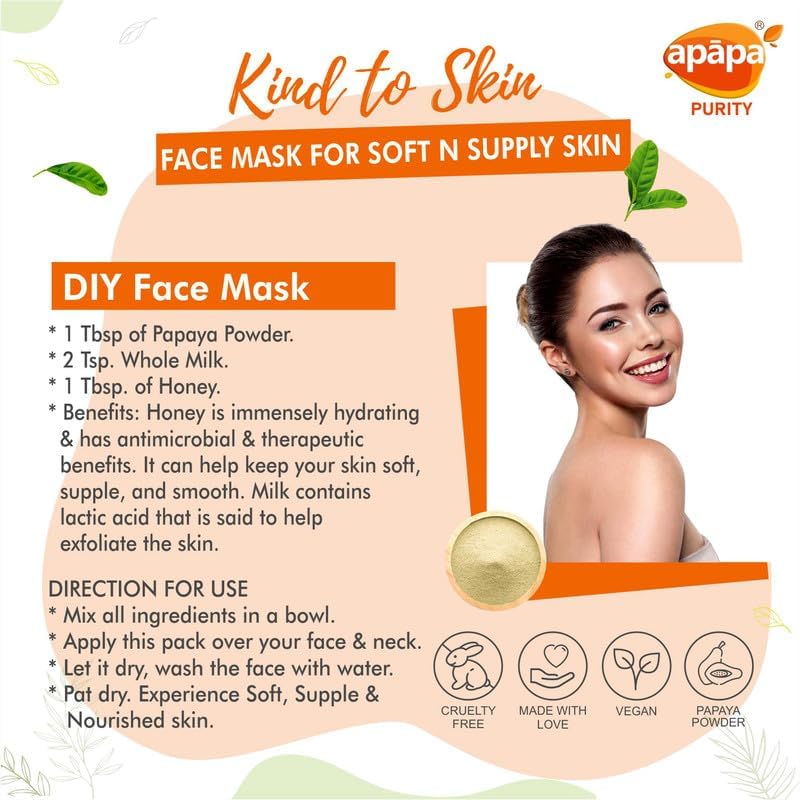 Apāpa Papaya Face Pack Powder for Oil-Free Skin, Tan Removal & Brightening - Natural Exfoliation, Clear & Nourish Skin - Pure & Vegan (100g, Pack of 2) | Perfect for Glowing Skin & Summer Tan Care