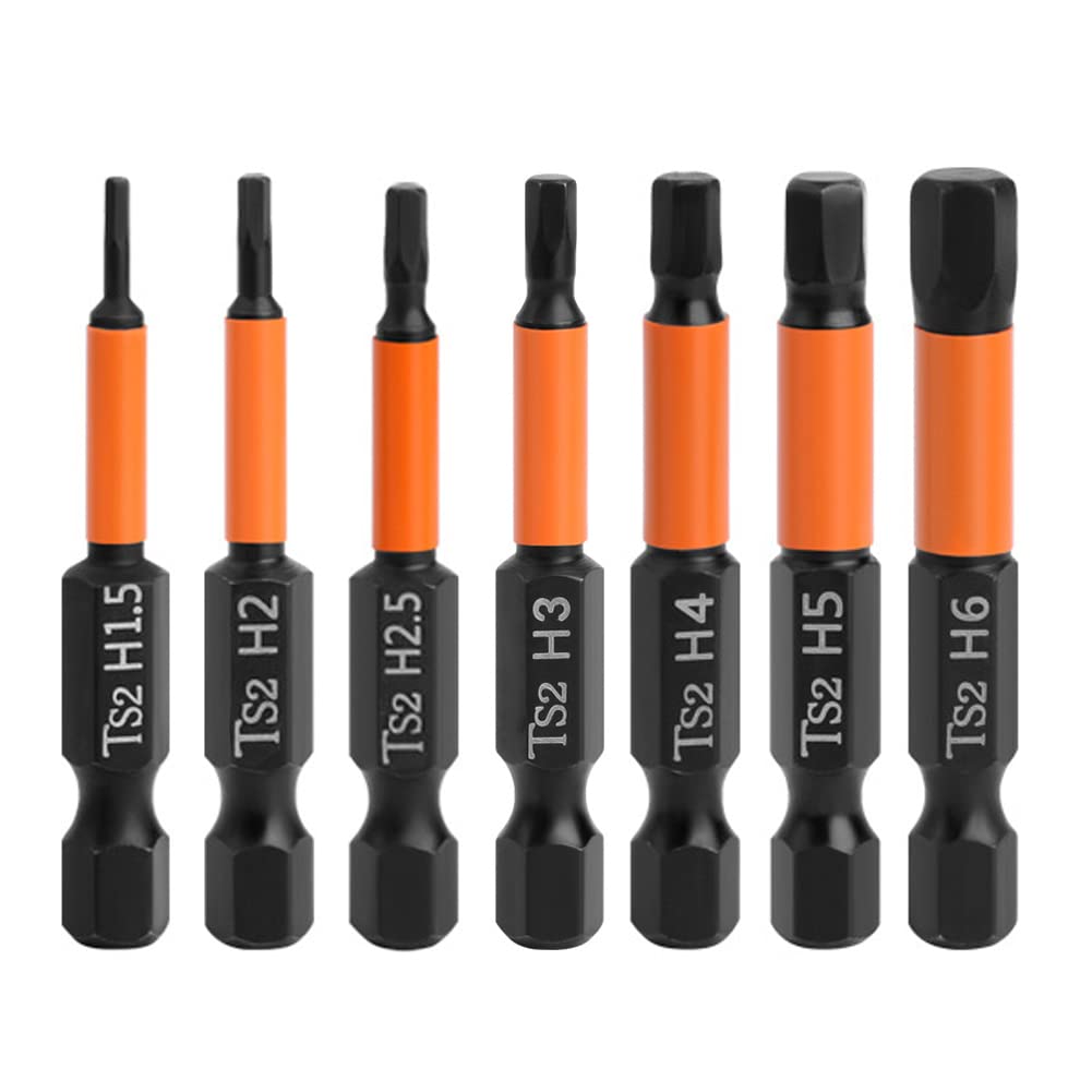 7PCS Magnetic Allen Wrench Drill Bit Set - H1.5 to H6 Metric Impact Hex Head Screwdriver Bits - 1/4 Inch Hex Shank S2 Steel (2 Inch/50mm Length) - Perfect for Automotive Repairs, Furniture Assembly & DIY Projects