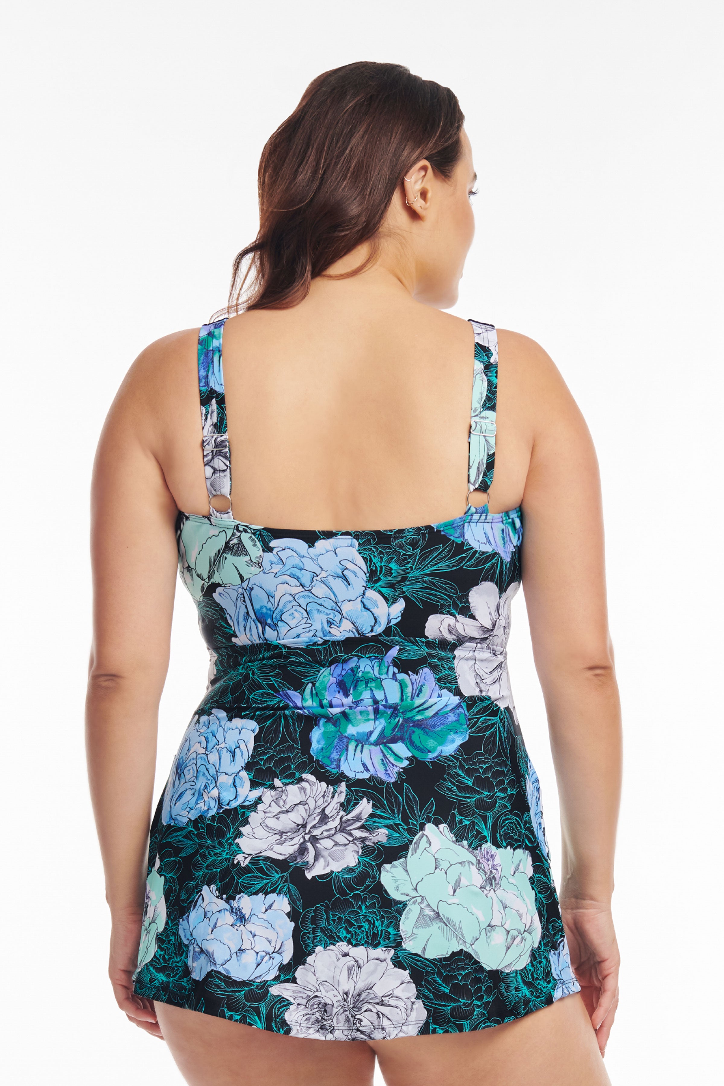 Plus Size Wrap Swim Dress One Piece - Floral Print Bathing Suit for Women, Spring Peony Design, Comfortable & Stylish for Beach, Pool & Vacation