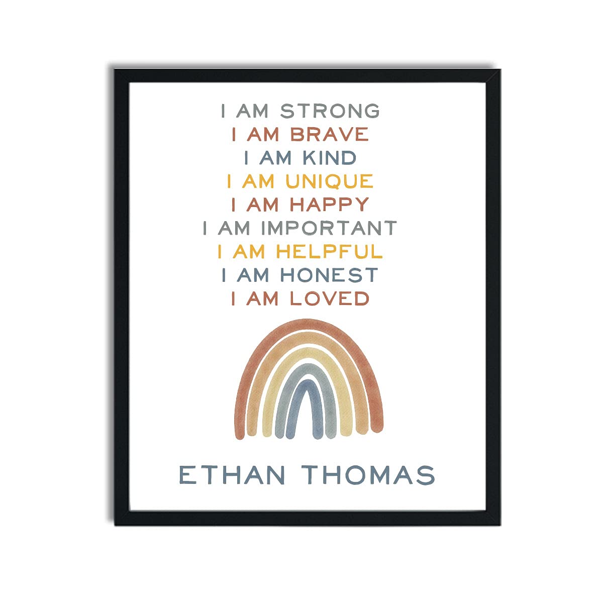 Custom I Am Loved Rainbow Wall Art - Personalized Kids Room Decor for Boys Nursery & Teen Bedroom - Positive Affirmation Sign for Playroom, Dorm & Rainbow Themed Spaces
