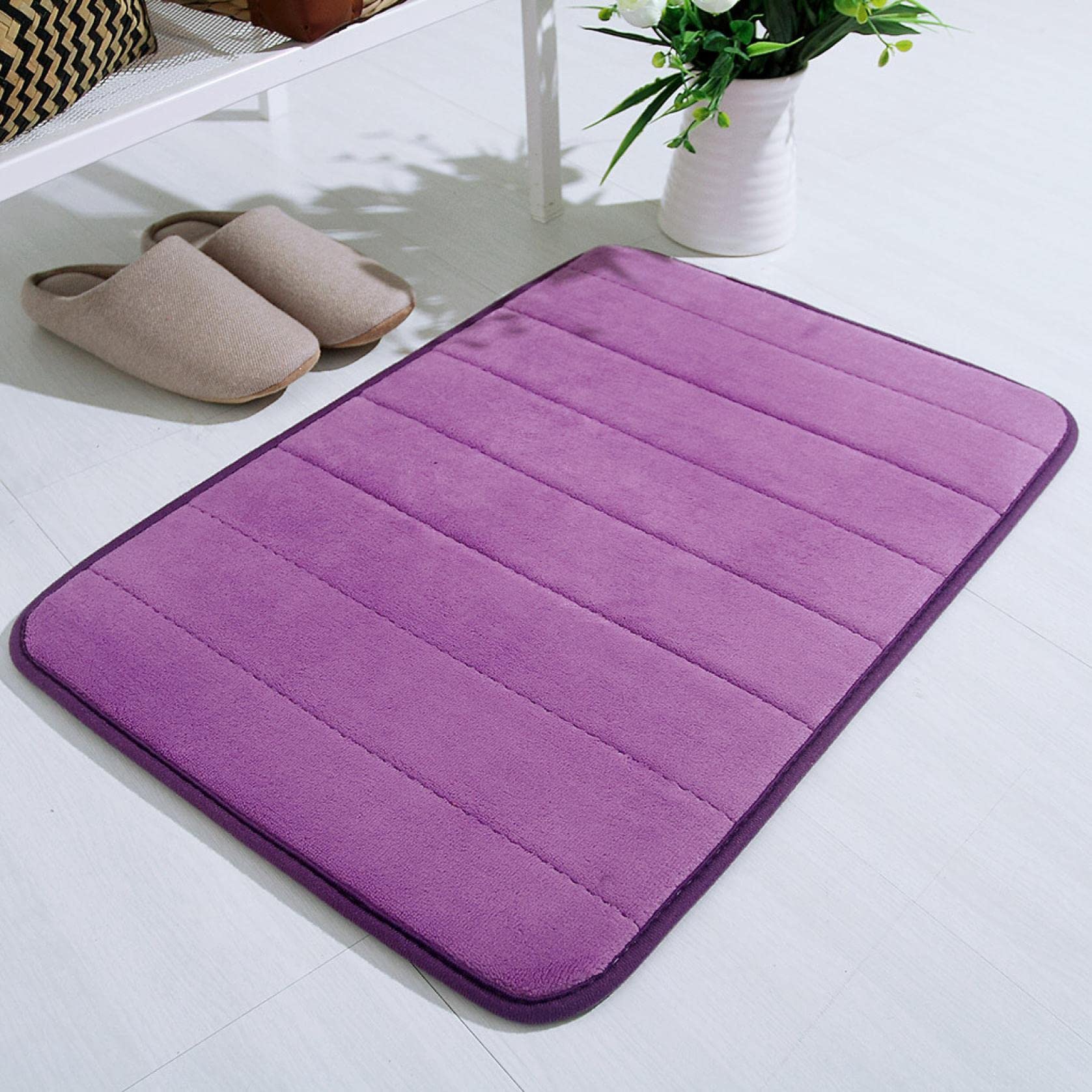 Soft Absorbent Memory Foam Mat - Coral Velvet Non-Slip Floor Rug for Bedroom, Bathroom, Kitchen & Shower - Plush Bath Mat & Door Decor (Purple) - Perfect for Cozy Home, Spa-Like Bathroom & Pet-Friendly Spaces