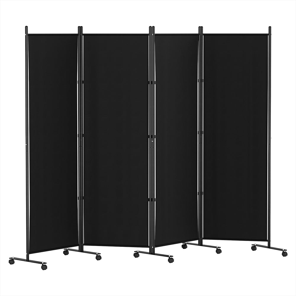 4 Panel Room Divider Screen - 217cm Tall with Wheels, Black Fabric Partition for Home & Office - Perfect for Privacy, Space Division, and Room Decoration