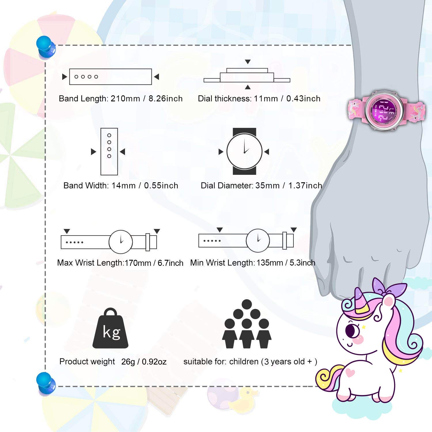 Cofuo Kids Digital Watch 3-12, 3D Cartoon Waterproof LED Watch with Alarm & Stopwatch for Outdoor Sports & Gifts