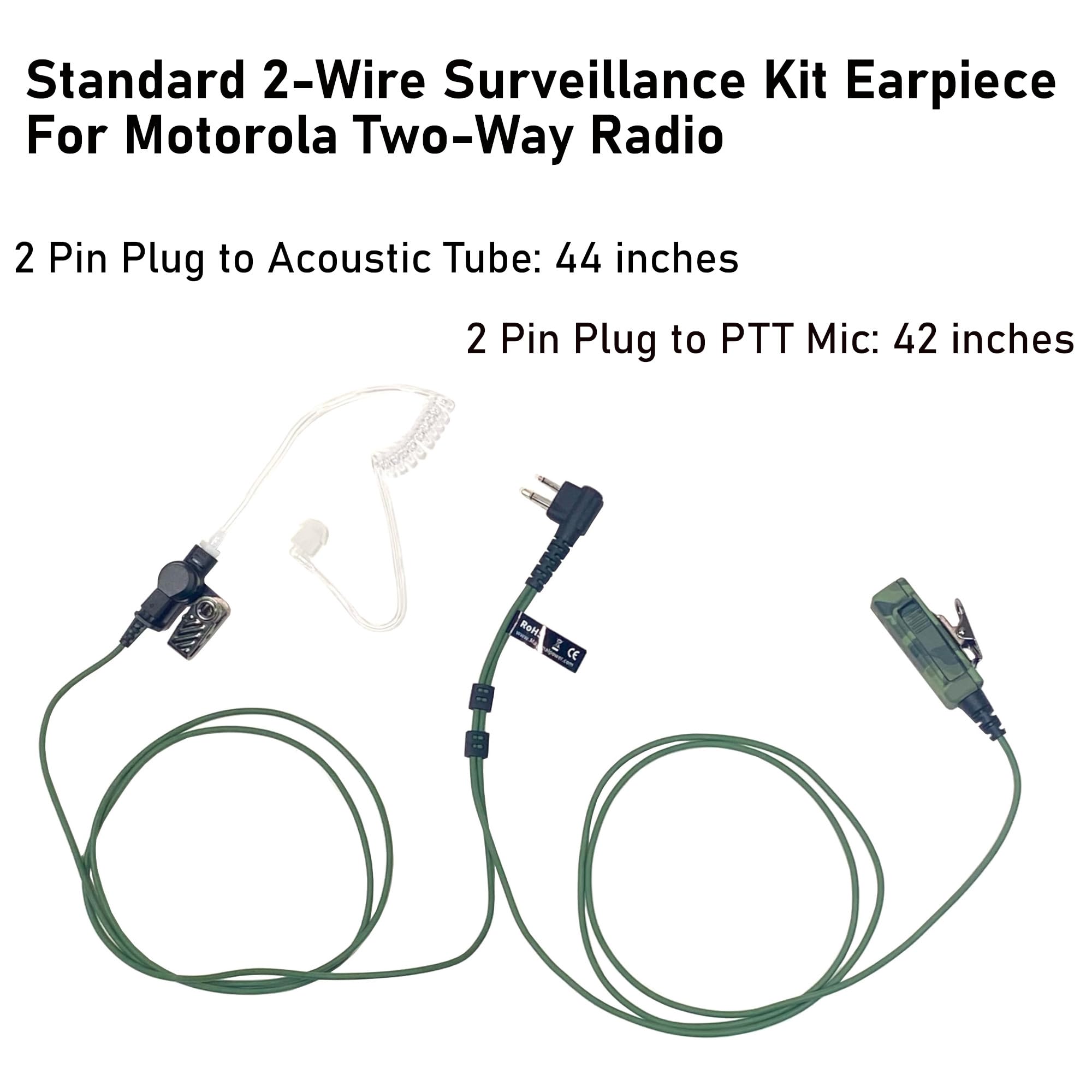 (10 Pack) MaximalPower™ Camouflage 2-Wire Headset with Clear Coil Tube, Earbud & PTT Mic M1 Plug Kevlar for Motorola - Durable Communication Headset for Construction, Security & Outdoor Activities