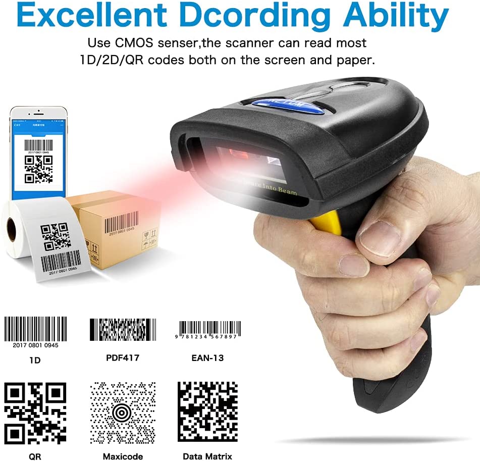 NT 1228BL 100-Pack 2D Bluetooth Barcode Scanner - Wireless QR Code Reader for Retail, Warehouse & Inventory Management - Compatible with Android/iOS Devices