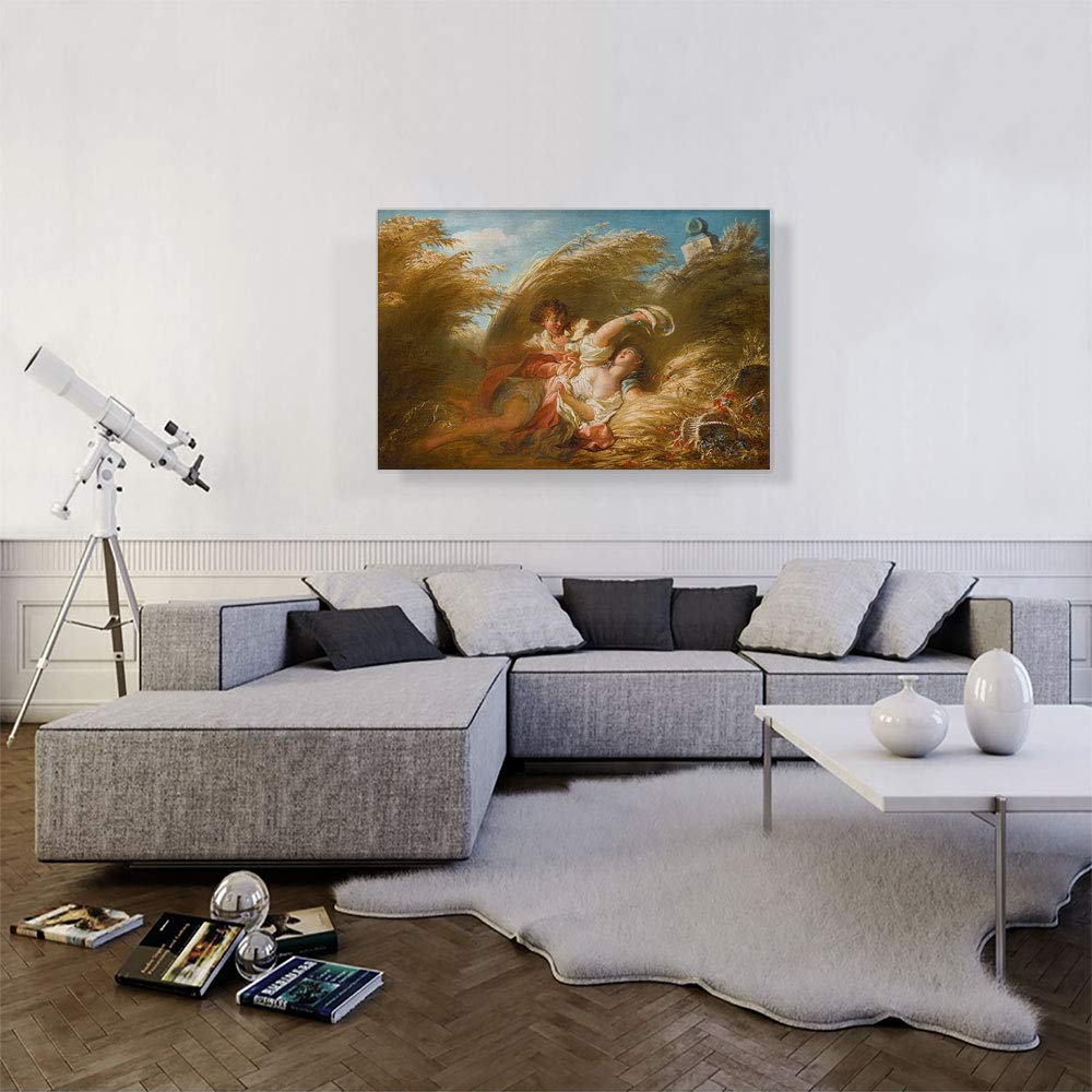 ARTCANVAS 'Dans Les Bles' by Jean-Honore Fragonard - 40x26 Inch Stretched Canvas Art Print, Framed Wall Decor, Giclee Painting for Living Room, Bedroom & Office