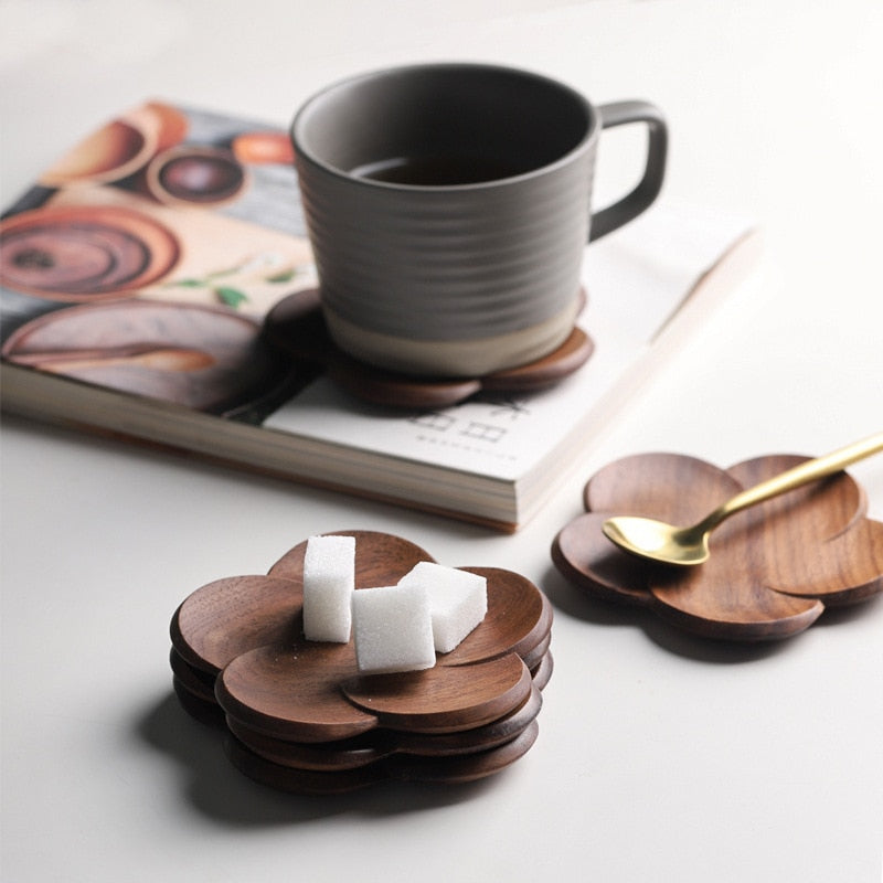 Eco-Friendly Petal Wooden Coaster Set - Natural Wood Drink Coasters for Home & Office - Perfect for Coffee, Wine, and Beverage Protection - Ideal for Dining Table, Bar, and Kitchen Decor