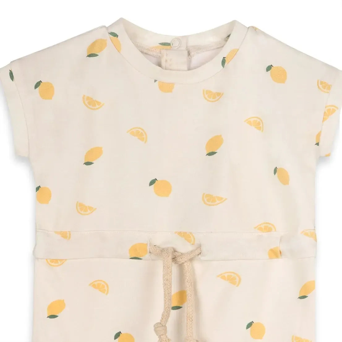 Organic Cotton Jersey Tie-Waist Romper with Lemon Print - Women's Casual Summer Jumpsuit for Beach, Vacation & Everyday Wear