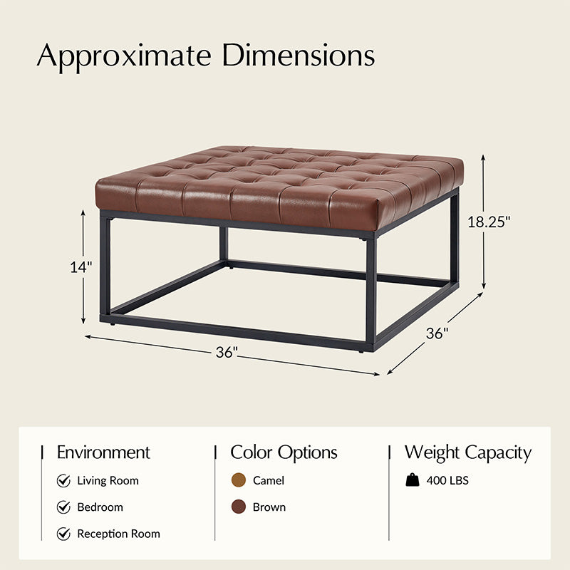 Genuine Leather Ottoman with Open Frame Base - Modern Footrest & Storage Stool for Living Room, Bedroom, or Office