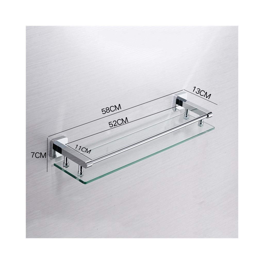 XBSXP Wall Mounted Tempered Glass Shelf with Copper Rail - 58cm Rectangular Bathroom Storage Organizer for Shower, Toiletries & Cosmetics | Rustproof & Waterproof Design for Wet Areas