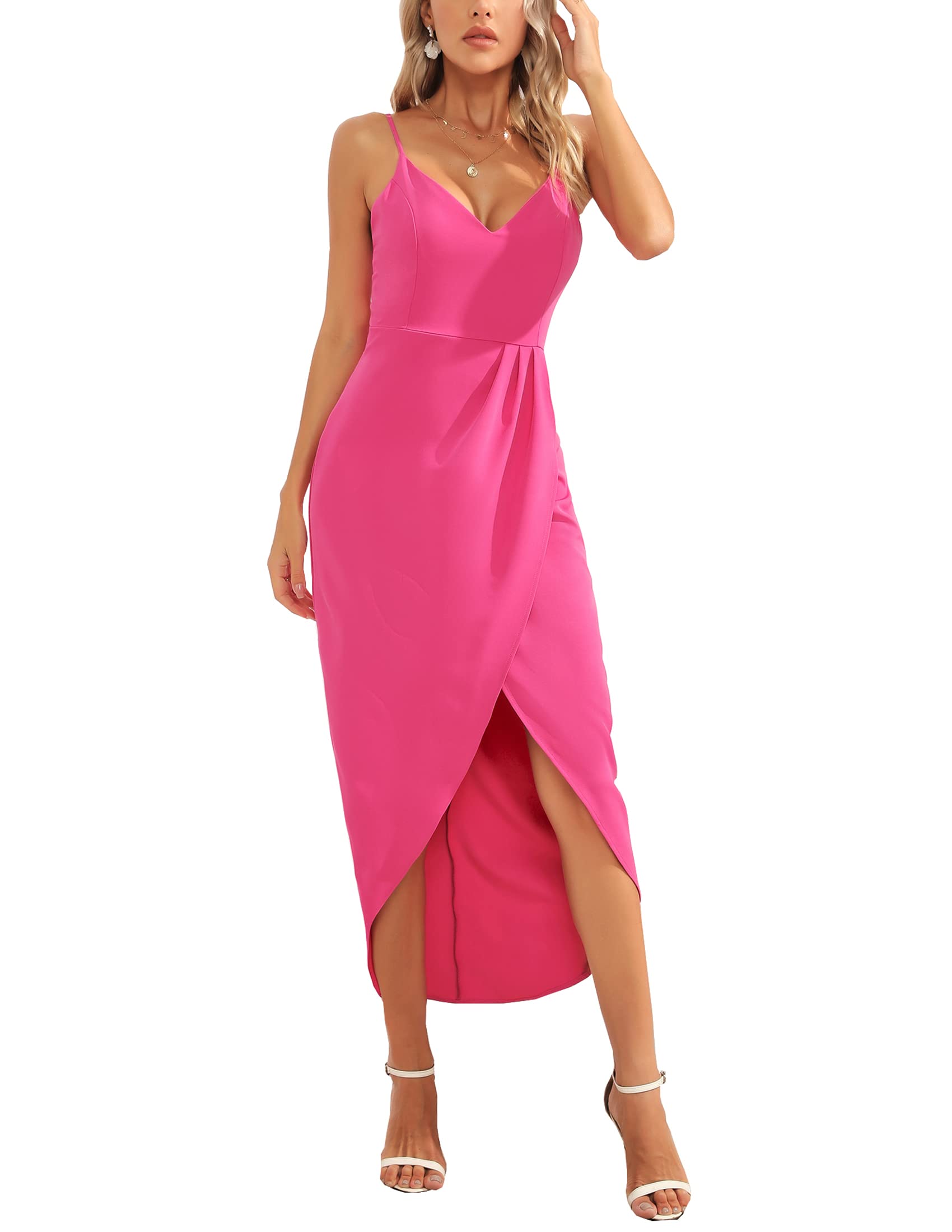 Sexy V-Neck Backless Maxi Dress for Women - Sleeveless Spaghetti Strap Cocktail Party Dress | Elegant Evening Gown for Date Night, Wedding Guest, Summer Vacation & Special Occasions