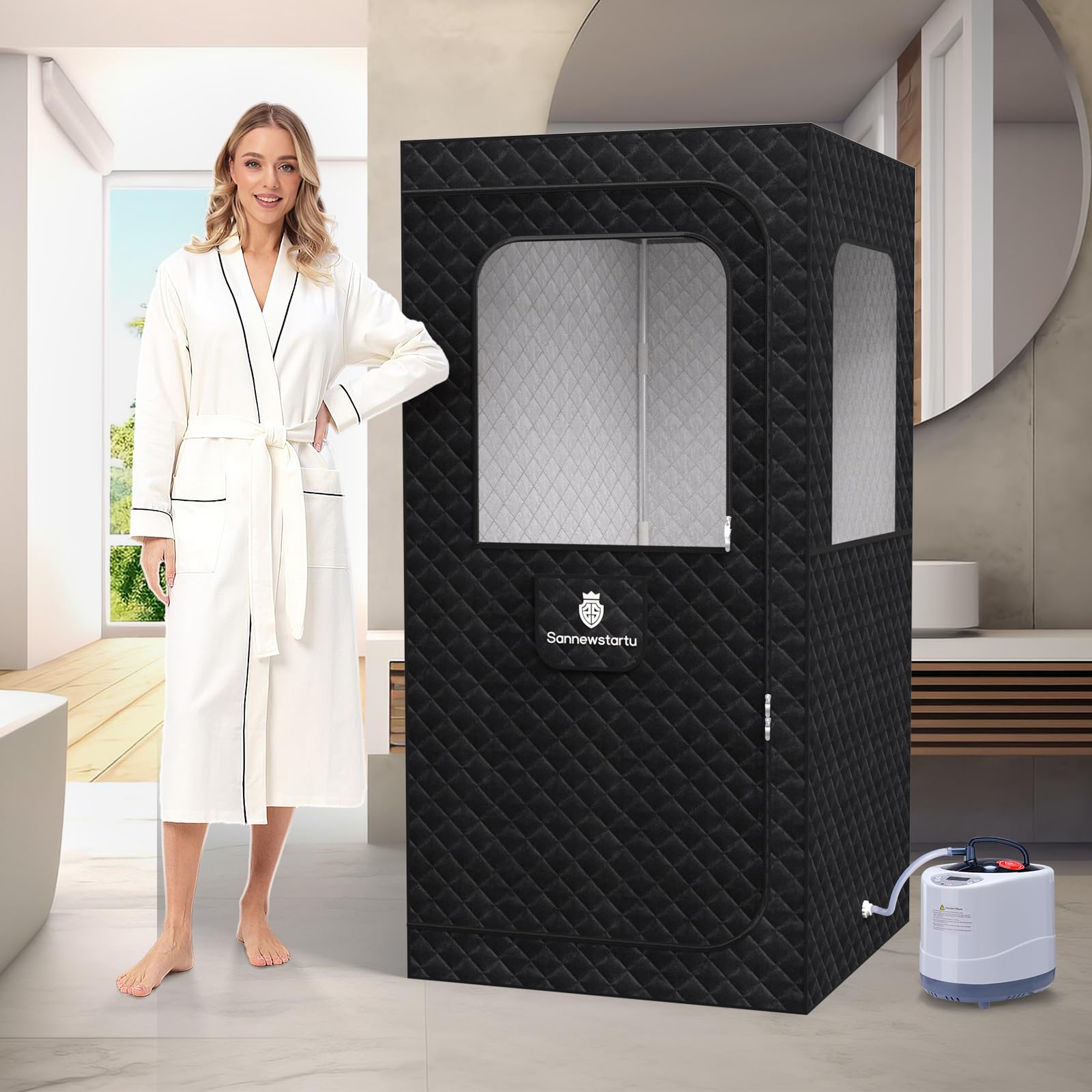 Portable Home Steam Sauna with Shower Chair - 3L 1200W FCC Certified Sauna Tent, 9-Level Remote Control Personal Spa (61.8