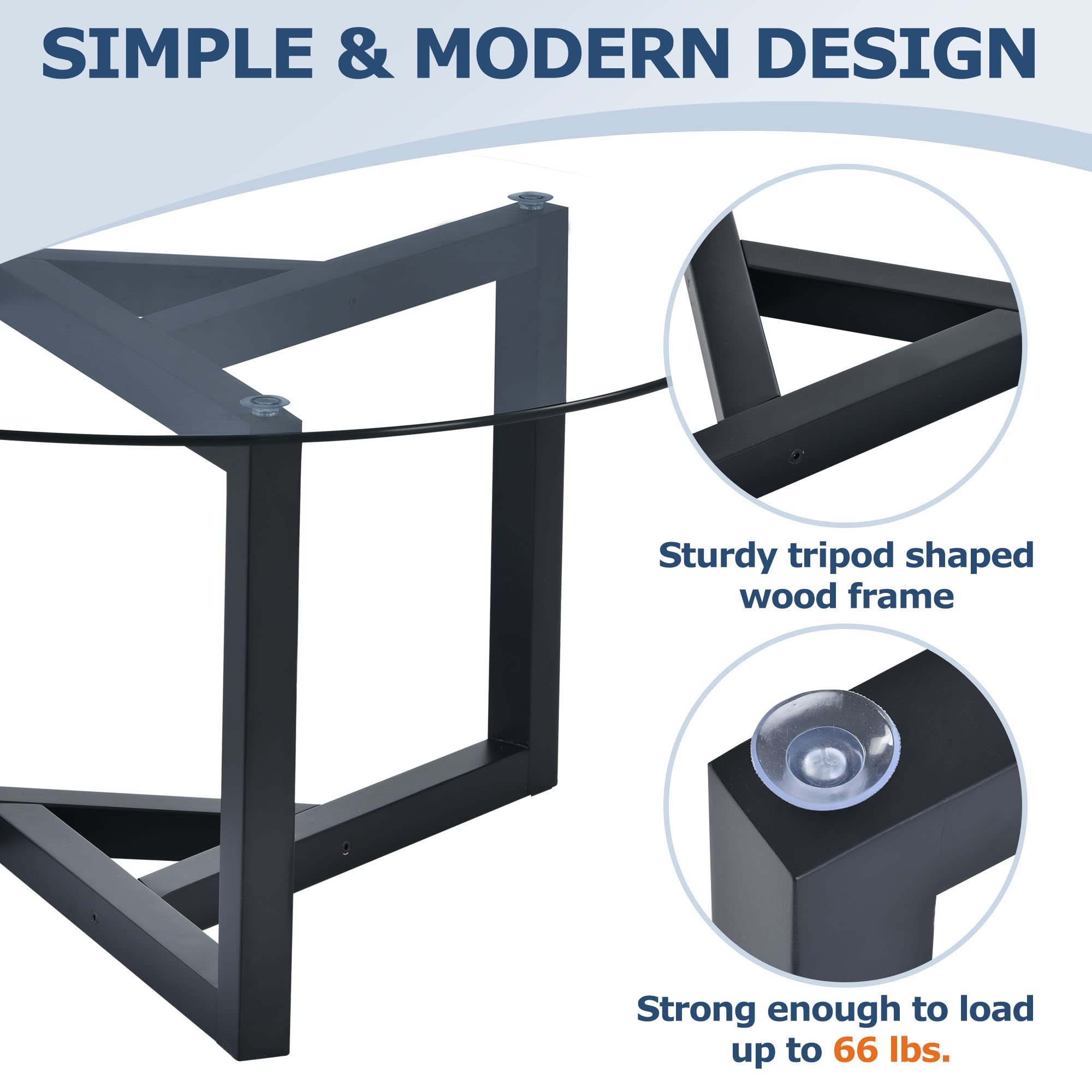 Round Glass Coffee Table for Living Room - Tempered Glass Top & Sturdy Wood Base Cocktail Sofa Table - Modern Black Center Table for Lounge, Home Decor & Entertainment Areas