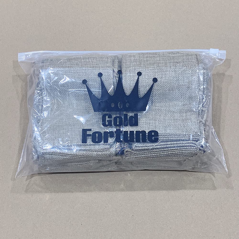 Premium Gold Fortune Burlap Drawstring Gift Bags with Cotton Lining - Natural Jute Bags (10x14cm) for Wedding Favors, Party Gifts & Holiday Decorations