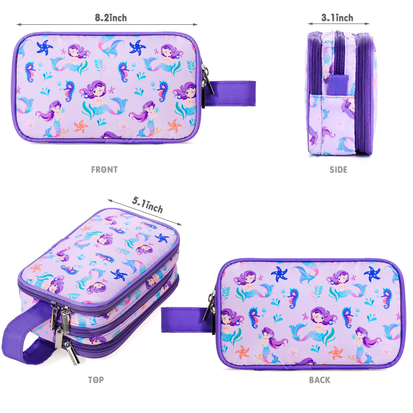 Waterproof Hanging Toiletry Bag for Girls - Kids Travel Cosmetic & Makeup Organizer, Toddler Wash Bag with Mermaid Design (Purple) - Perfect for School Trips, Sleepovers & Family Vacations