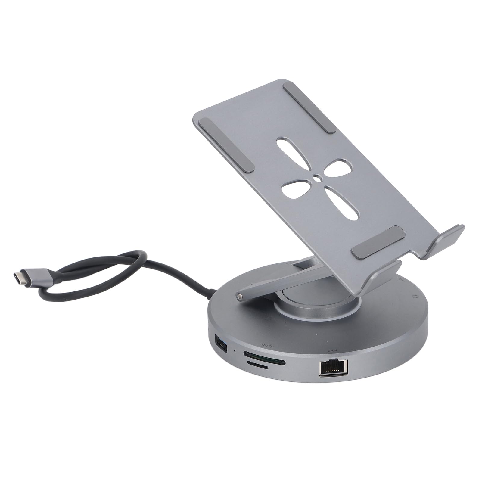 10-in-1 Rotatable USB C Hub Stand with 4K HDMI, 100W PD, USB 3.0, SD Slot & Foldable Phone Holder - 360° Adjustable Laptop Docking Station for MacBook, iPad, Tablet - Perfect for Home Office, Remote Work & Travel