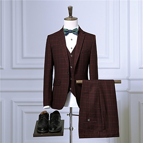 Stylish Men's Slim Fit 3-Piece Plaid Tuxedo Suit for Prom, Wedding & Formal Events | Single Breasted Business Suit for Party, Gala & Special Occasions