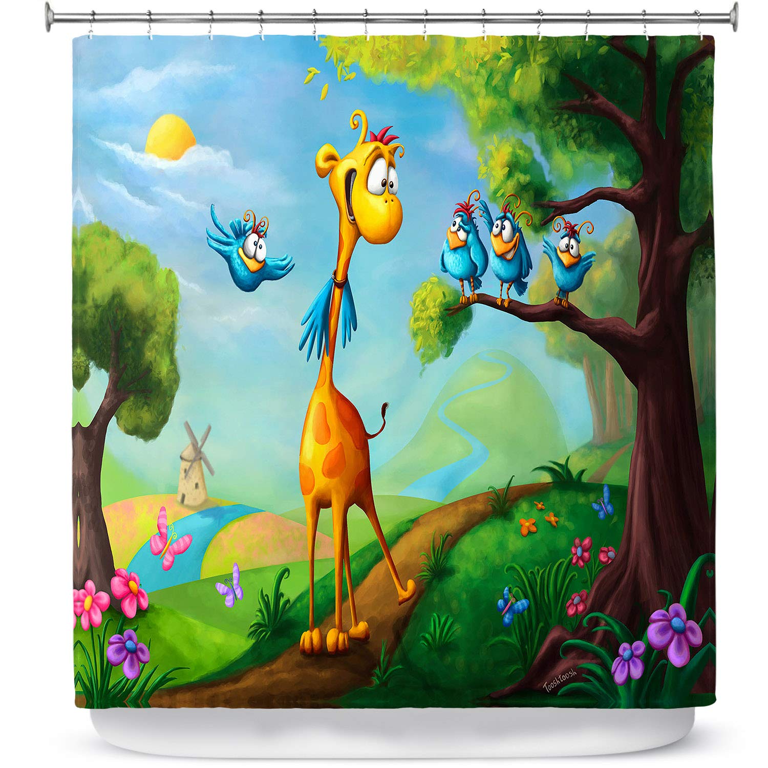 Toosh Toosh Artist Designed Giraffe Print Shower Curtain - Waterproof Bathroom Decor for Modern & Bohemian Style Homes