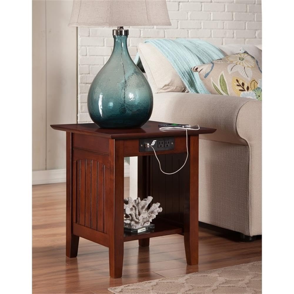 Modern Walnut Wood End Table with USB Charging Ports - Stylish Nightstand for Bedroom, Living Room & Office - Pemberly Row Contemporary Side Table