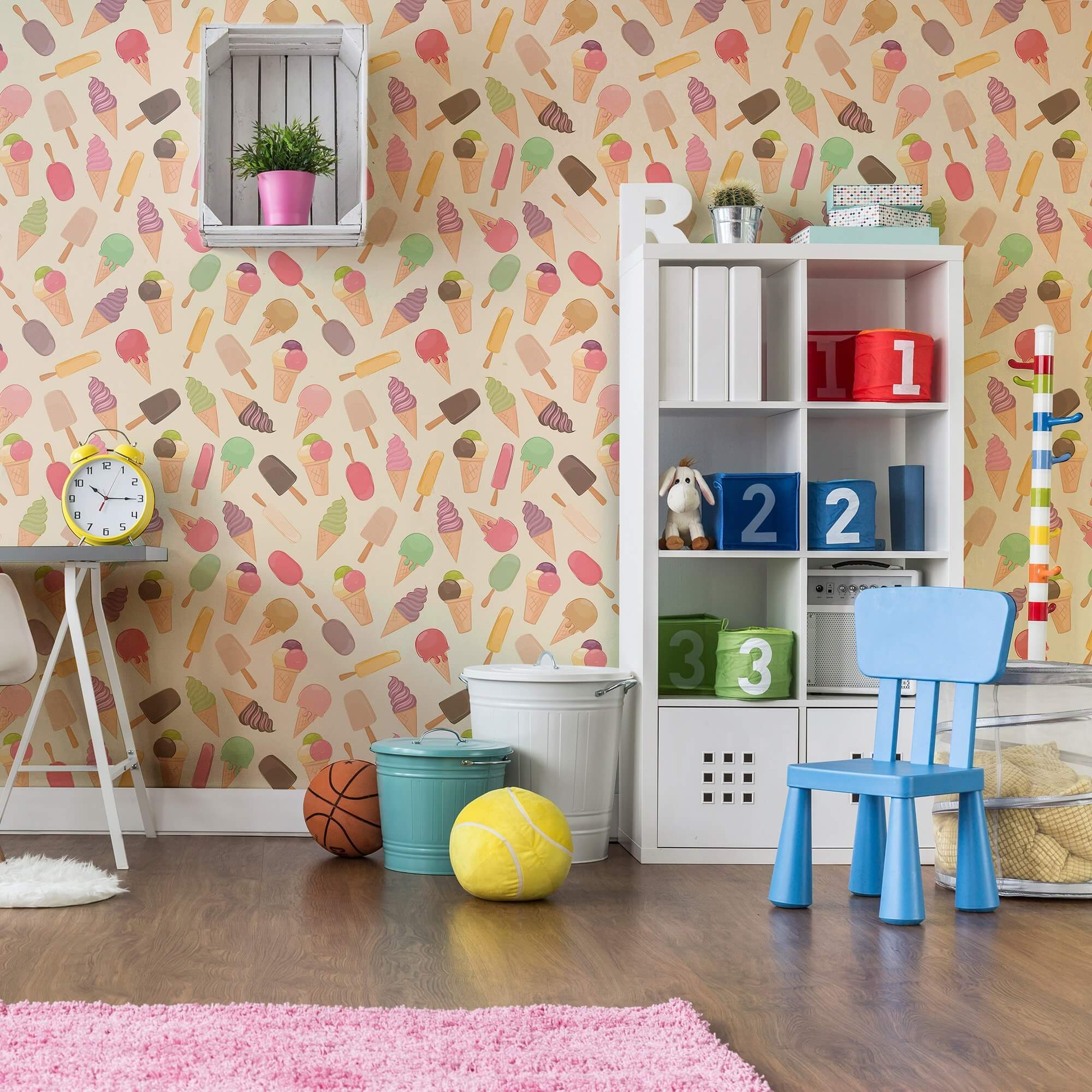 Beige Food-Themed Peel and Stick Removable Wallpaper for Kids Room Decor - Easy DIY Nursery, Playroom, or Kitchen Wall Covering
