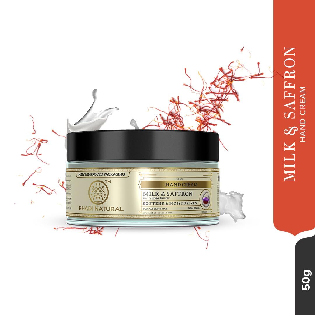 Khadi Natural Milk & Saffron Herbal Hand Cream with Shea Butter - Moisturizing Hand Treatment for Dry Skin & Rough Cuticles | Nourishes & Protects Nails | 50g | Perfect for Daily Hydration & Winter Hand Care