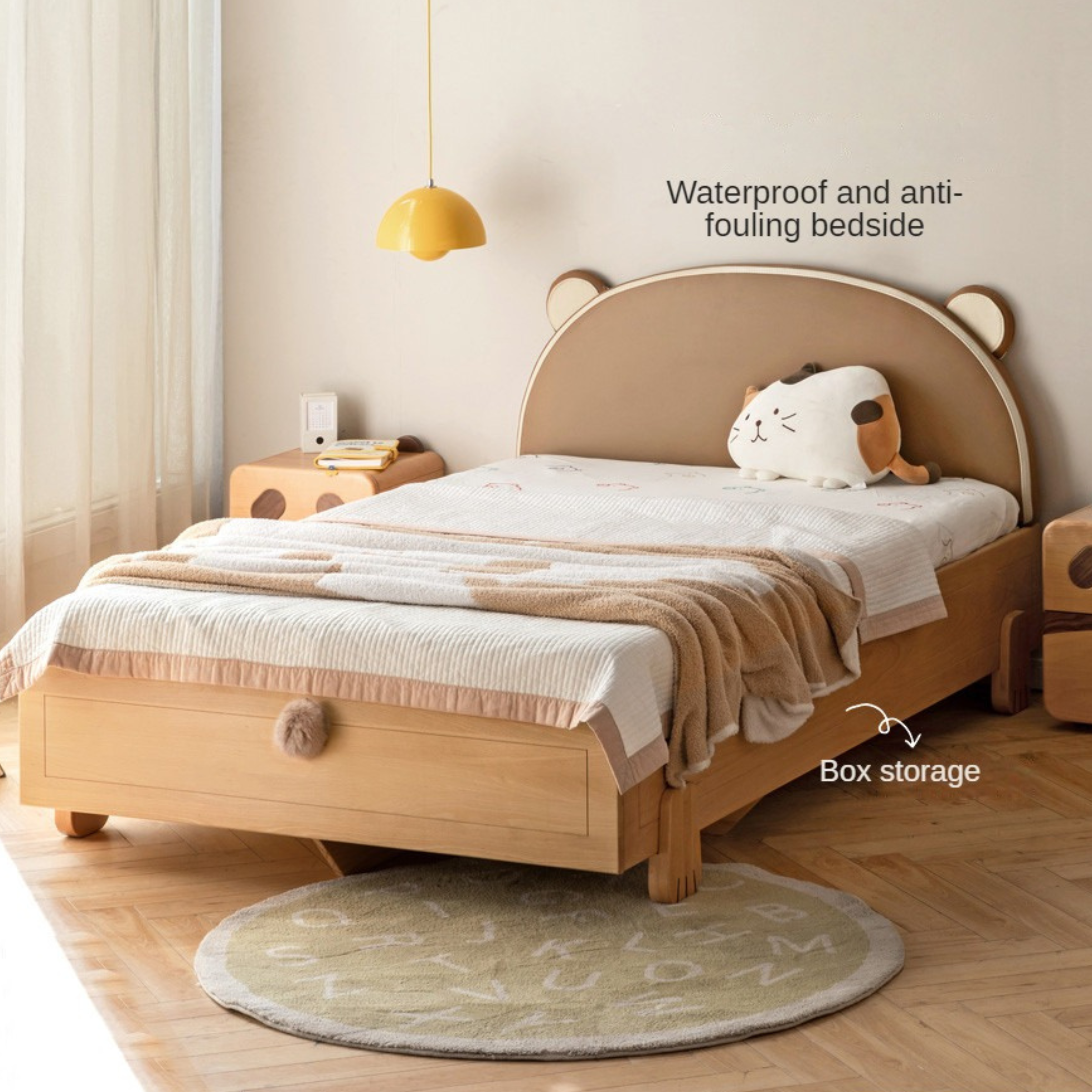 Solid Wood Bear Box Bed - Handcrafted from Premium Beech & Oak - Durable & Stylish Storage Solution for Kids' Rooms, Nurseries, and Cabin Decor