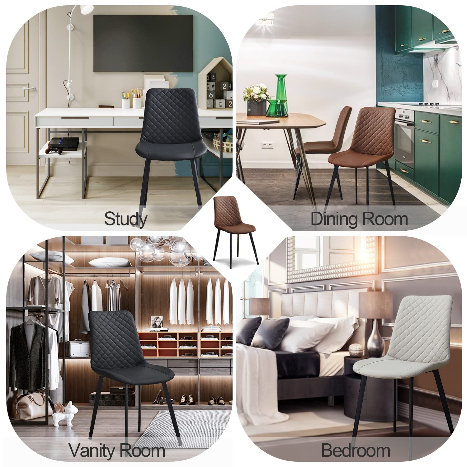 Seonyou Mid Century Modern Dining Chairs Set of 4 - Faux Leather Brown Kitchen Chairs for Dining Room - Perfect for Home, Restaurant & Office Use
