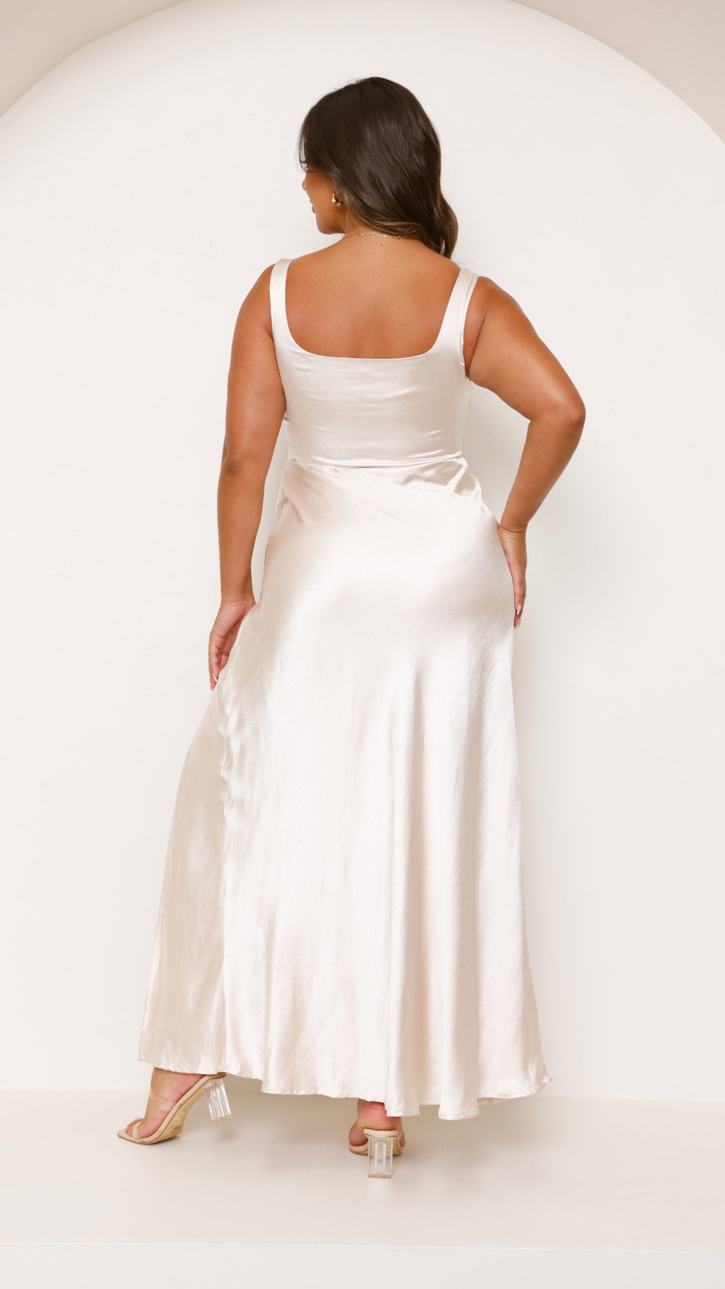 Alaria Maxi Dress in Champagne - Elegant Long Flowy Summer Dress for Women | Perfect for Beach, Wedding, and Casual Outings