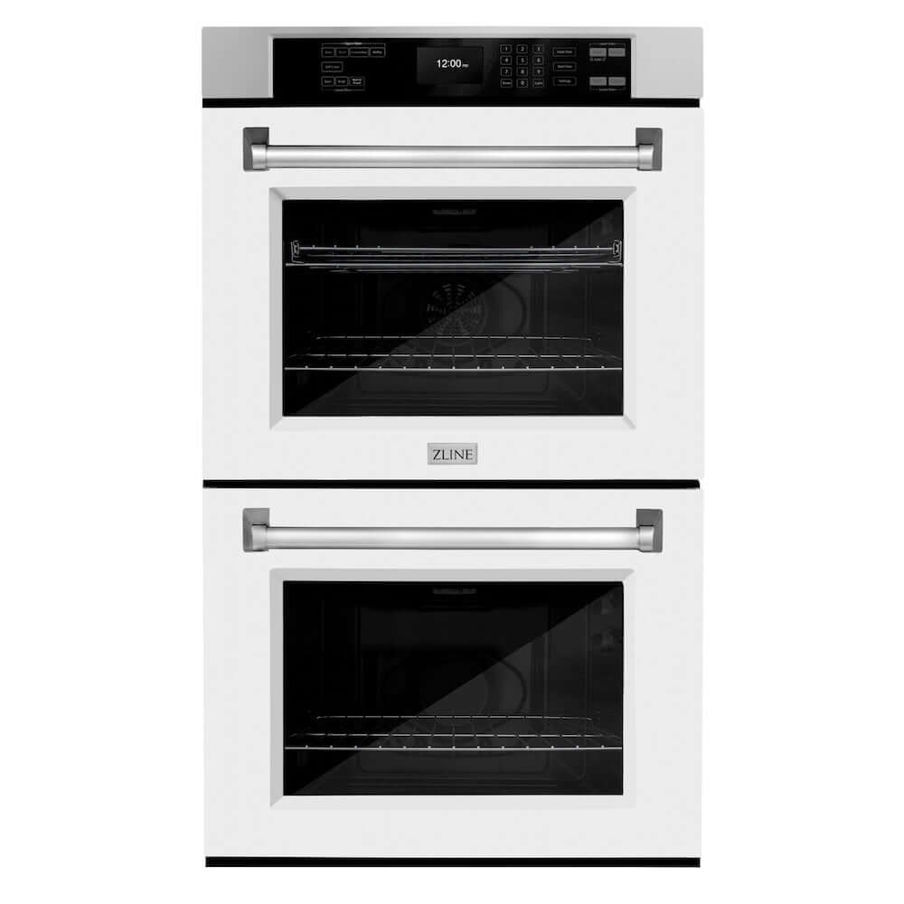 ZLINE 30 Inch Stainless Steel Professional True Convection Double Wall Oven with Air Fry & Self-Clean - Matte White Doors (WAD WM 30) | Perfect for Baking, Roasting & Air Frying in Modern Kitchens