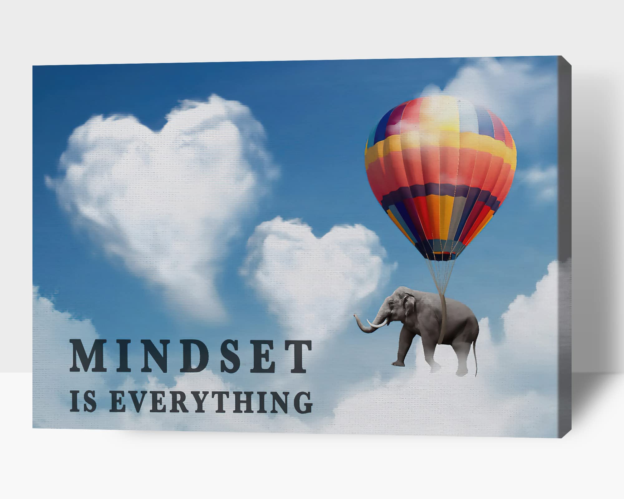 Mindset is Everything Inspirational Canvas Wall Art - Motivational Elephant Poster for Home & Office Decor, Entrepreneur Gift, Framed Picture (28x40 Inches) - Perfect for Living Room, Bedroom or Workspace