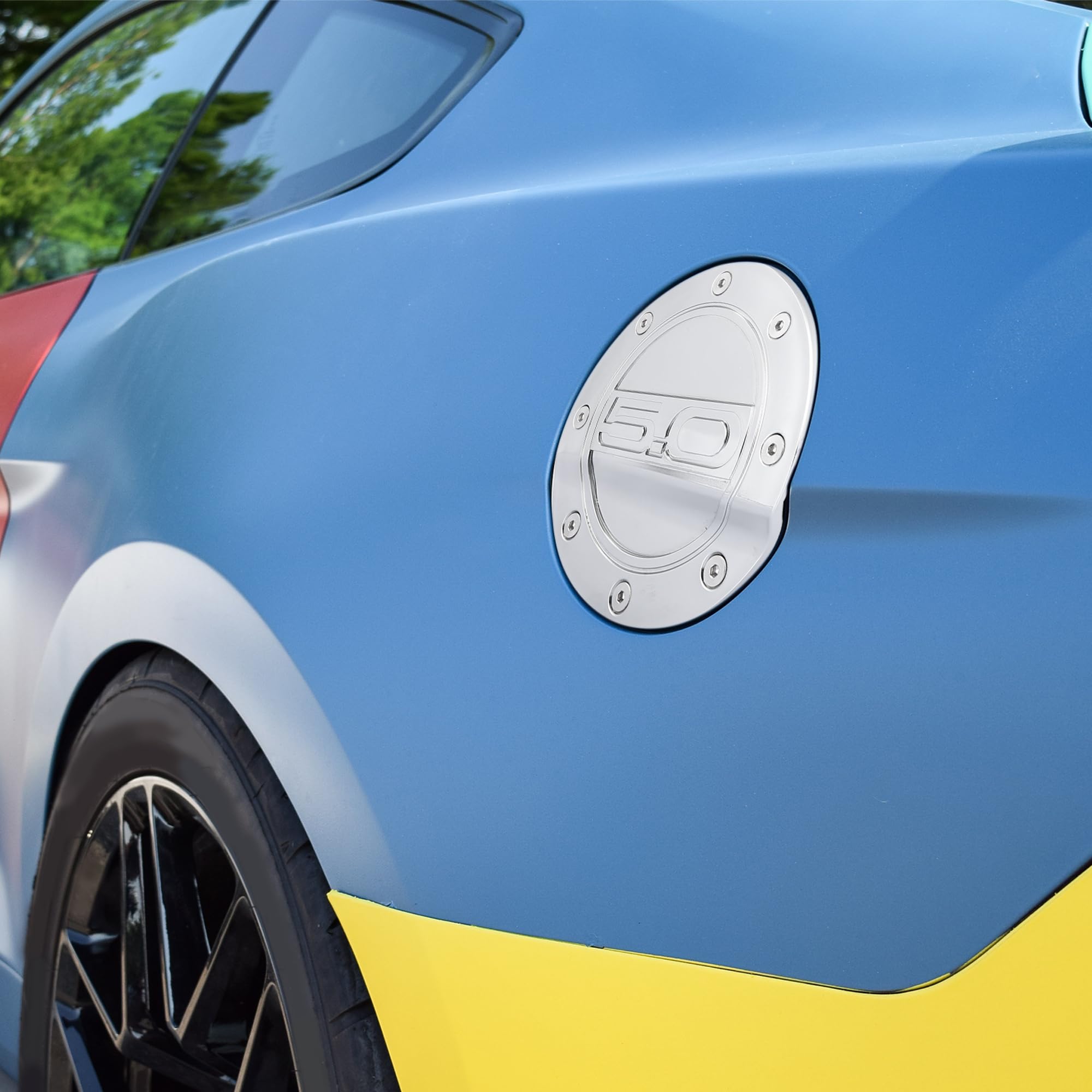 X AUTOHAUX Silver Tone Gas Cap Cover - Compatible with Ford Mustang 2015-2020 Models - Durable Fuel Filler Door Replacement - Perfect for Car Shows, Daily Driving & Vehicle Protection
