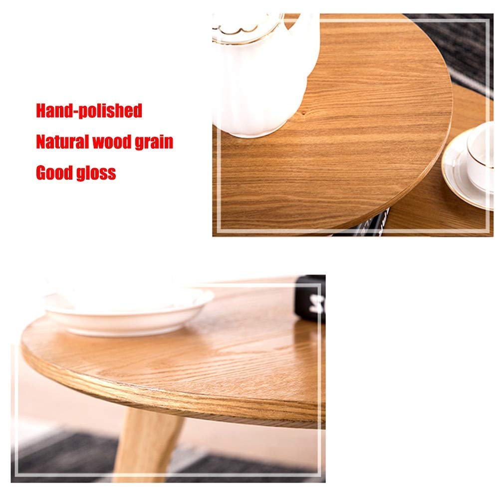 Solid Wood Round Coffee Table - High & Low Office Desk & Side Table with 3 Legs, Modern Home Decor for Living Room, Bedroom & Office Workspace