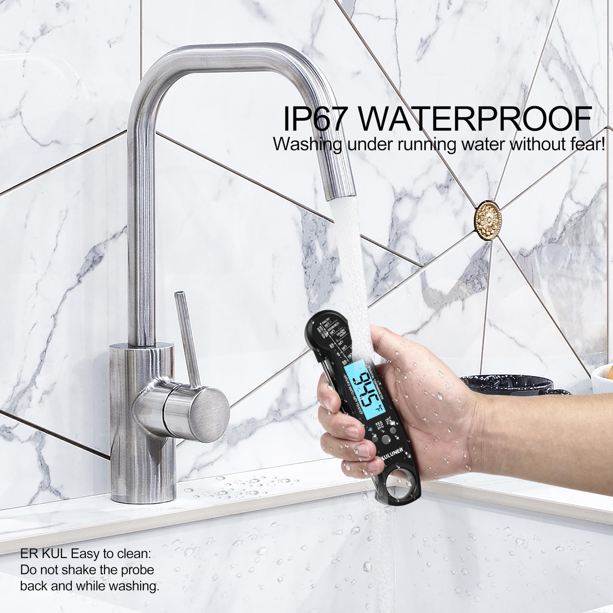 Waterproof Digital Instant Read Meat Thermometer with 4.6
