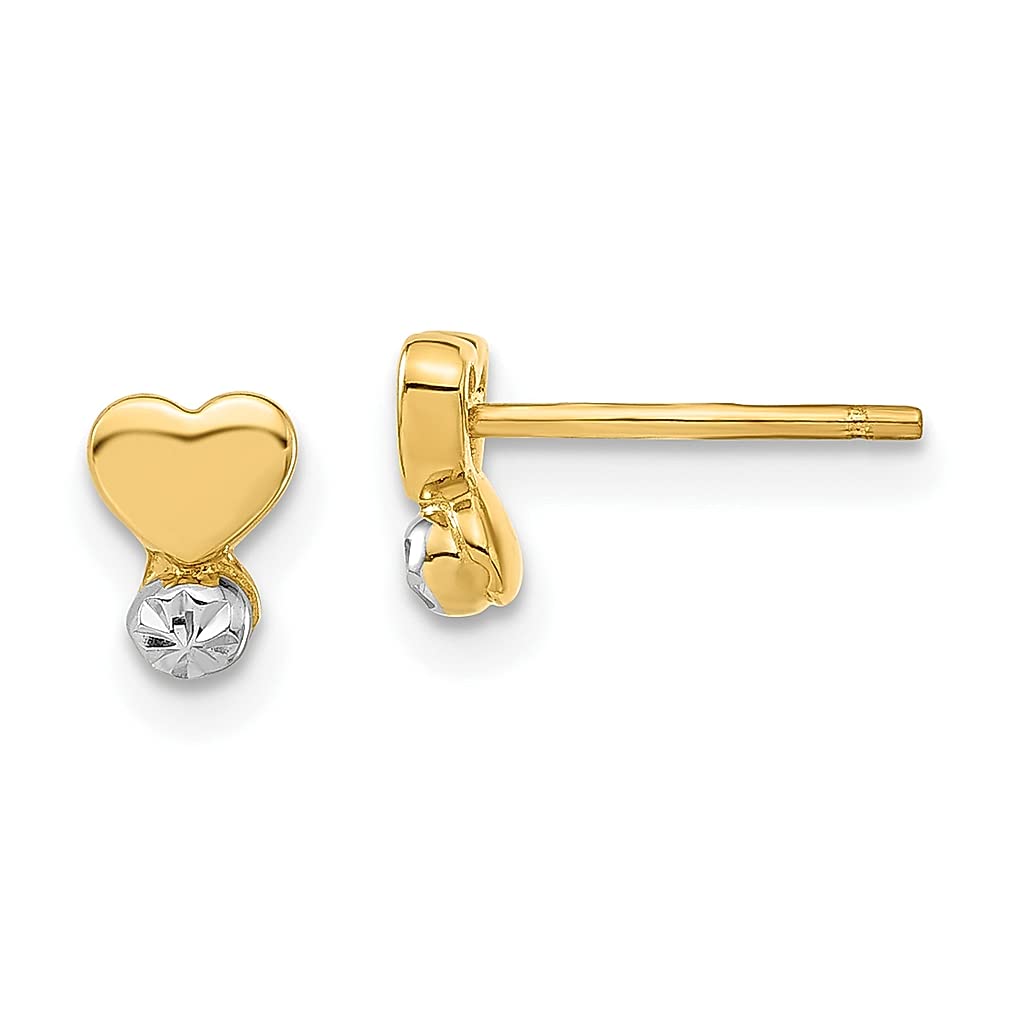 14K Yellow Gold Heart Stud Earrings for Kids & Women - Ball Button Love Fine Jewelry Gift for Her - Perfect for Birthdays, Valentine's Day & Special Occasions
