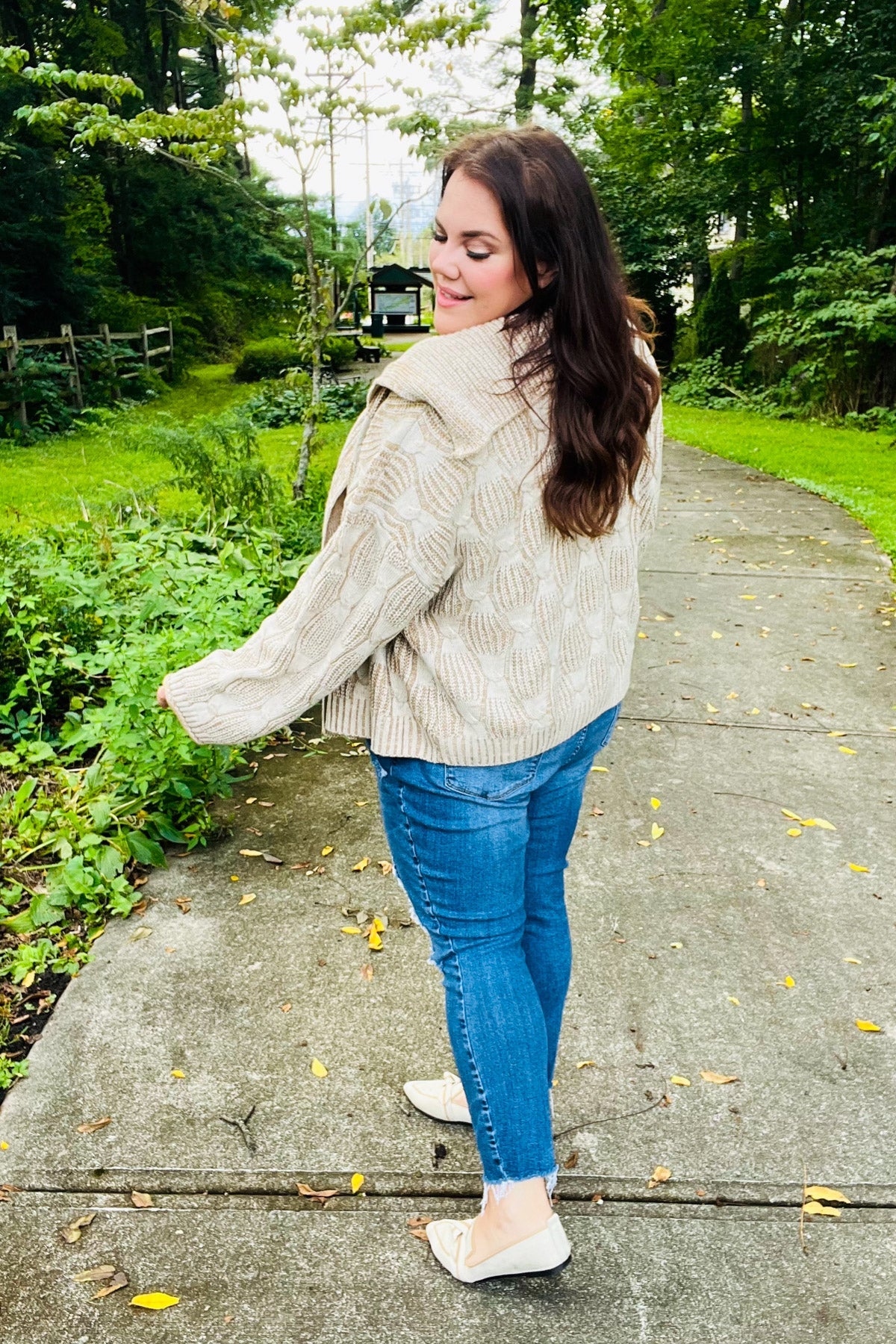 Cozy Taupe Textured Cable Knit Collared Cardigan for Women | Autumn Fall Sweater | Perfect for Layering, Office Wear & Casual Outfits