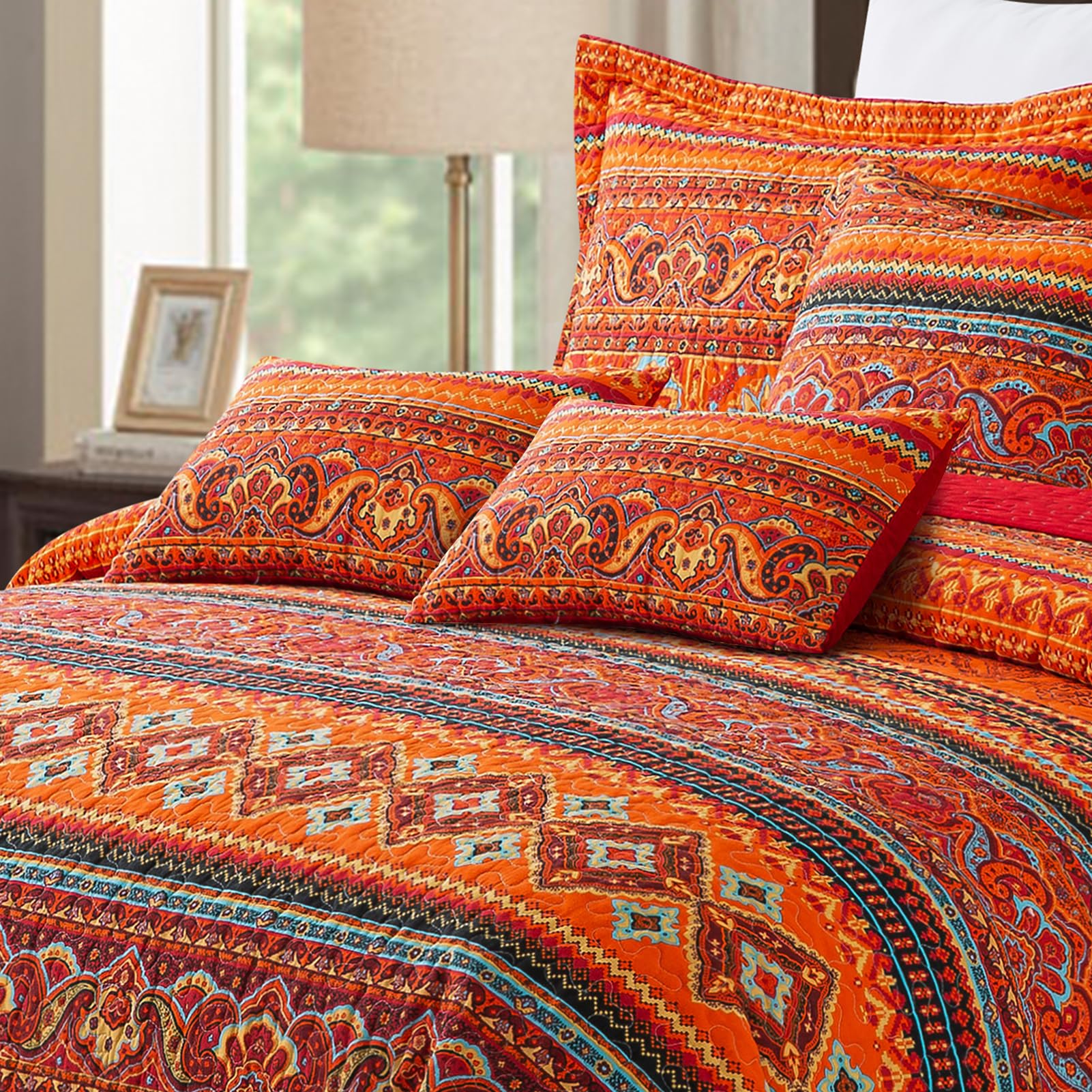 Boho Decorative Throw Pillow Covers Set of 2 - 18x18 Inch Square Farmhouse Cushion Covers for Couch, Bed & Sofa - Red Striped Jacquard Pattern - Perfect for Living Room, Bedroom & Home Decor