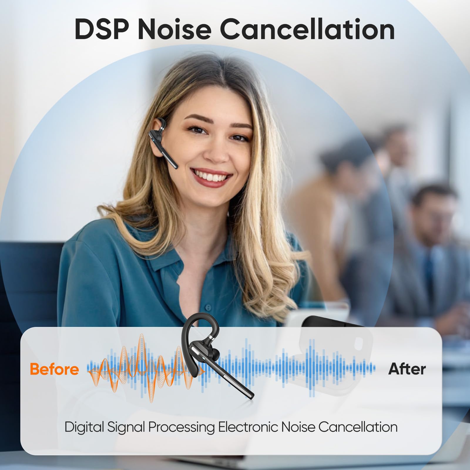 Wireless Bluetooth Headset with Noise Cancelling Microphone - USB Dongle for PC & Laptop - Lightweight Hands-Free Headset for Business Calls, Online Meetings, MS Teams, Zoom - Perfect for Remote Work & Office Use
