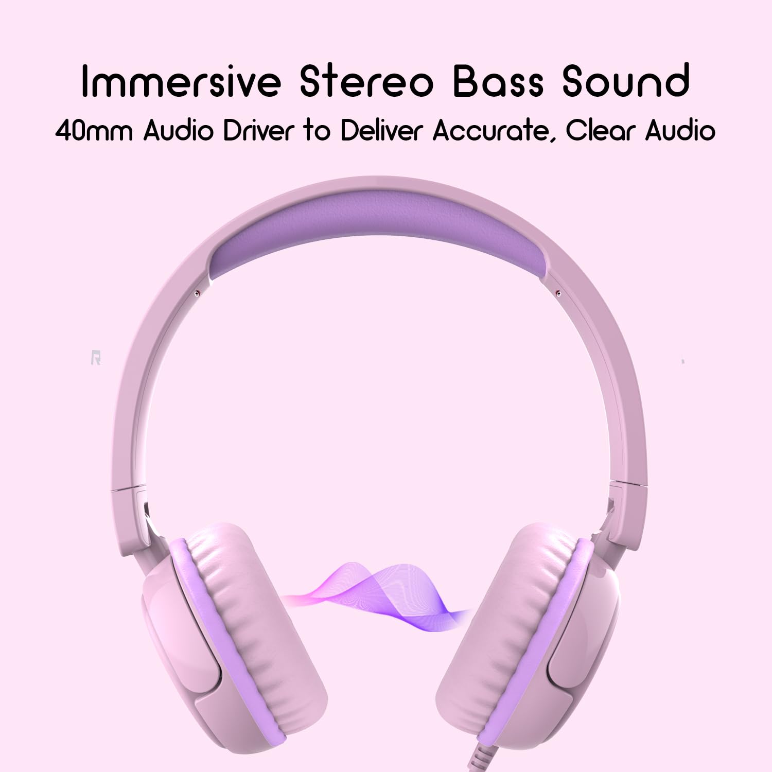 **V1 Kids Wired Headphones - Stereo Sound, Foldable & Tangle-Free 3.5mm On-Ear Headphones for School, Travel, Plane - Adjustable for Toddlers, Children, Teens, Boys & Girls - Compatible with iPad, Tablet, Kindle & Phones (Pink) - Perfect for Learning, Entertainment & Travel**