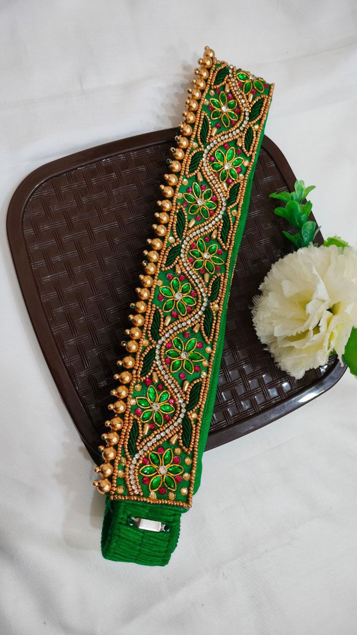 Elegant Green Saree Belt with Stone Embellishments - Perfect for Indian Weddings, Festivals & Ethnic Fashion Outfits