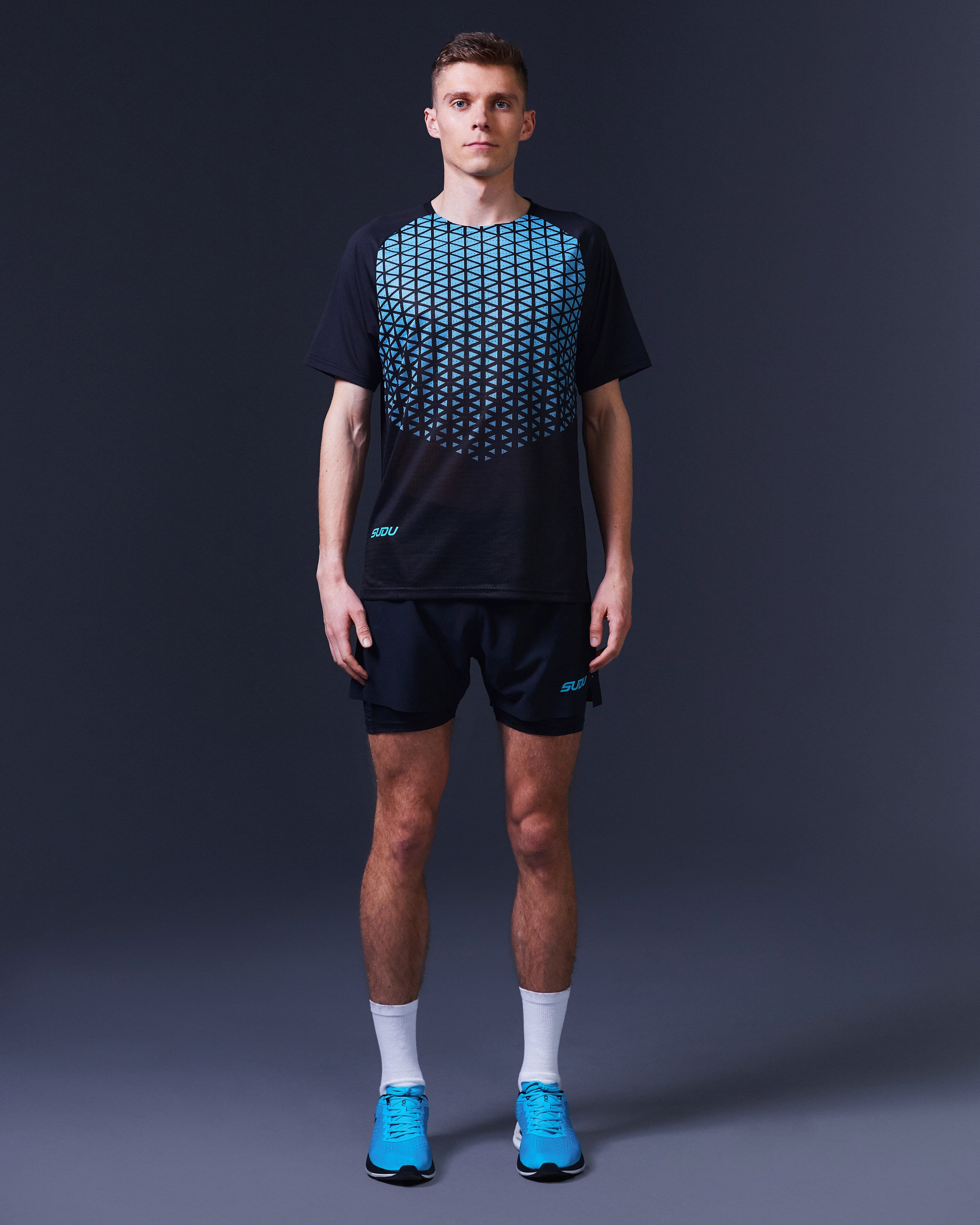 SRS 01 Men's Running Shorts - Breathable Quick-Dry Athletic Shorts with Pockets for Gym, Jogging & Outdoor Sports (Black/Light Blue)