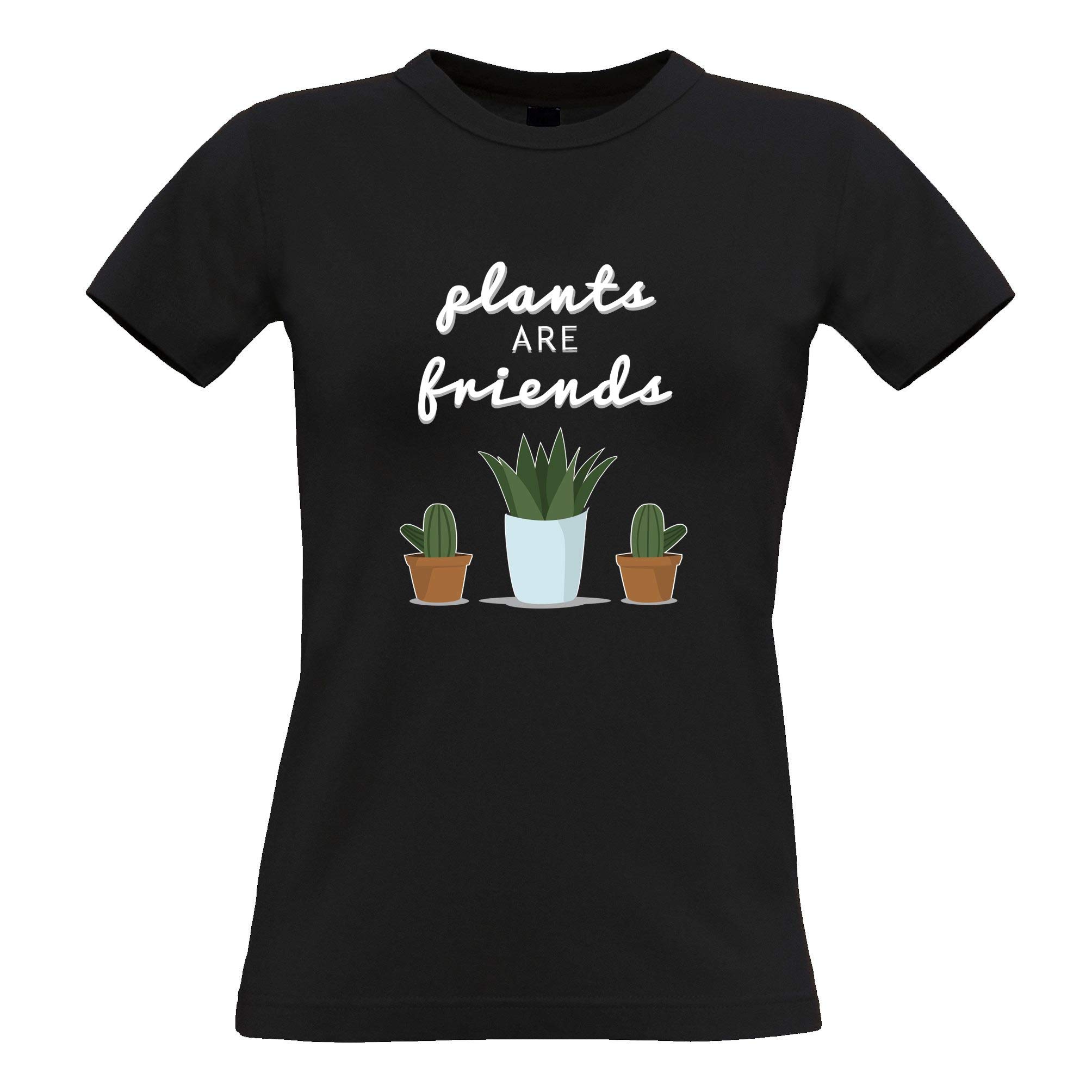 Women's Cute Gardening T-Shirt - Plants Are Friends Cactus Design - Perfect for Plant Lovers, Gardeners & Outdoor Activities